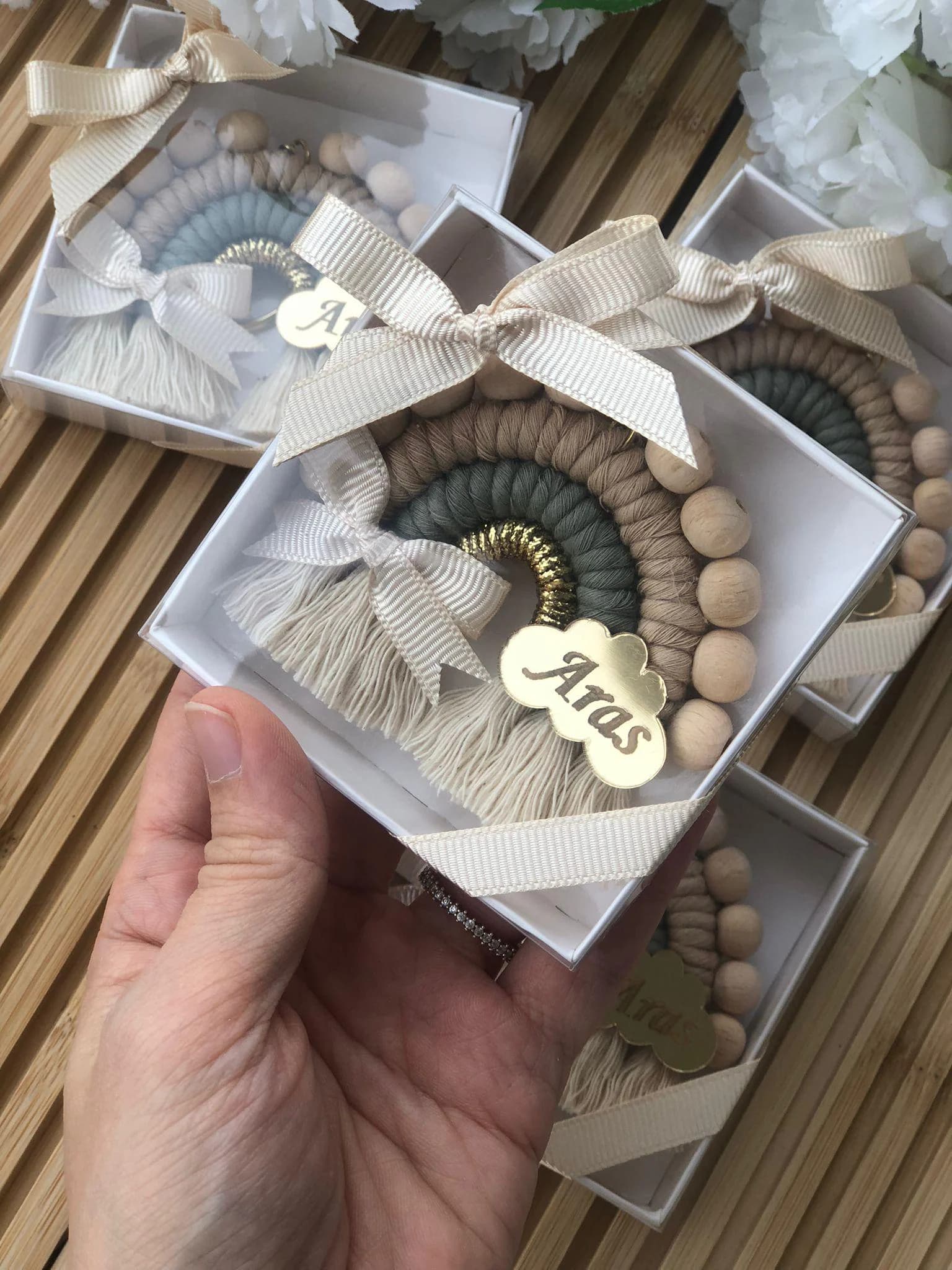 Personalized Macrame Keychain Favors: Rustic Baby Shower Gifts