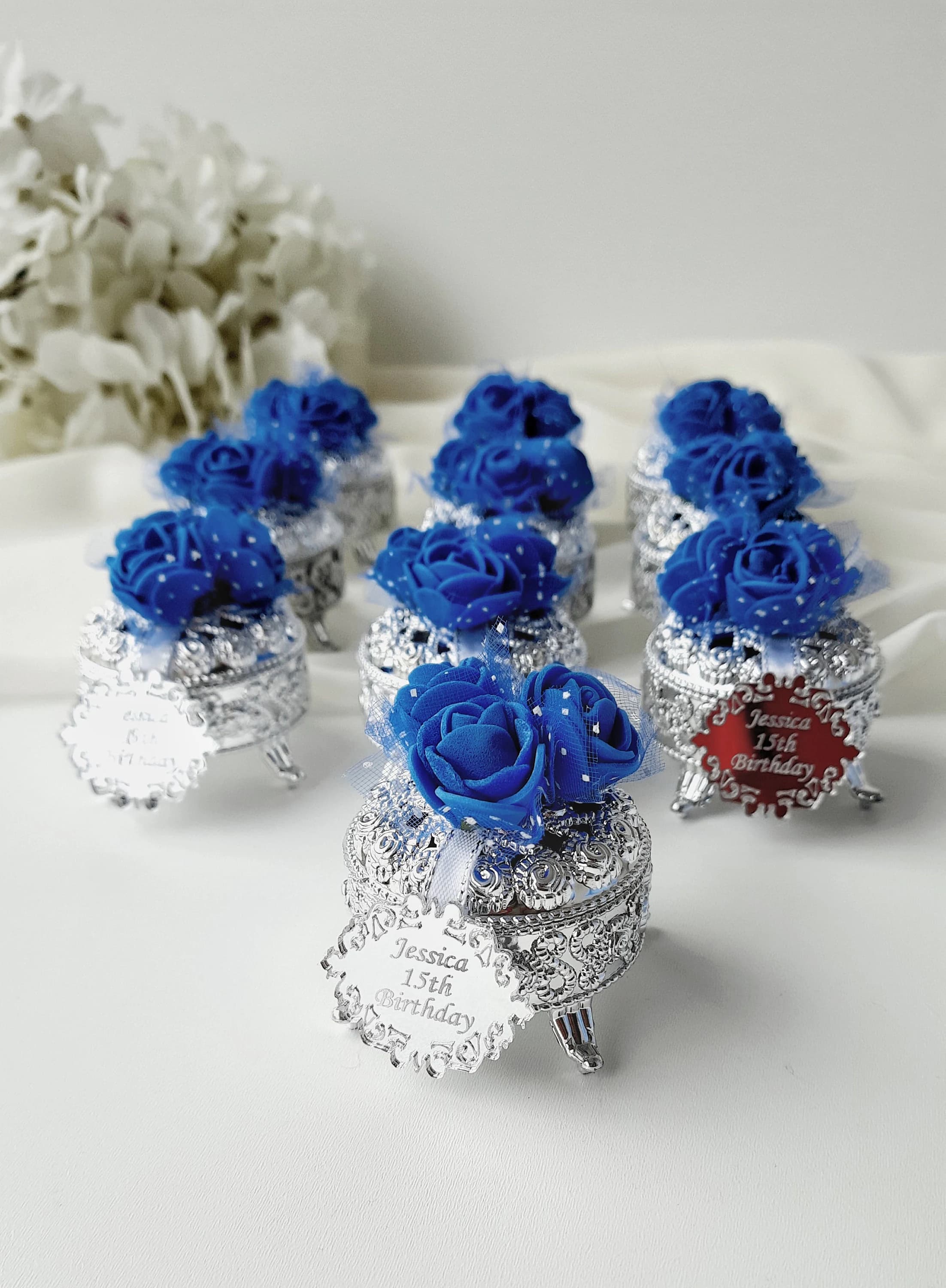 Personalized Favors Boxes,Royal Blue Flowers,Sweet 15,Brithday Favors Box,Dragee Favors Box,Wedding Favors For Guests in Bulk,15th Brithday