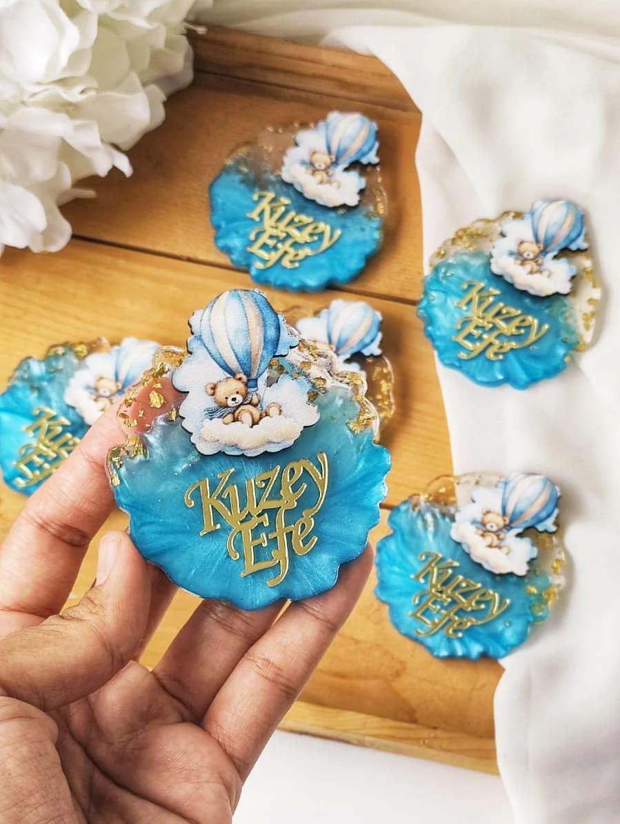 Teddy Bear Epoxy Magnet, Baby Shower Christening Favor