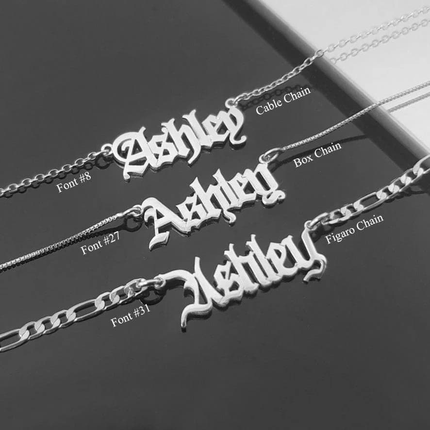 Personalized Old English Name Necklace, Customized Gothic Style Nameplate Necklace. Gothic Font Old English Pendant, Edgy Goth Jewelry Gift - image 5