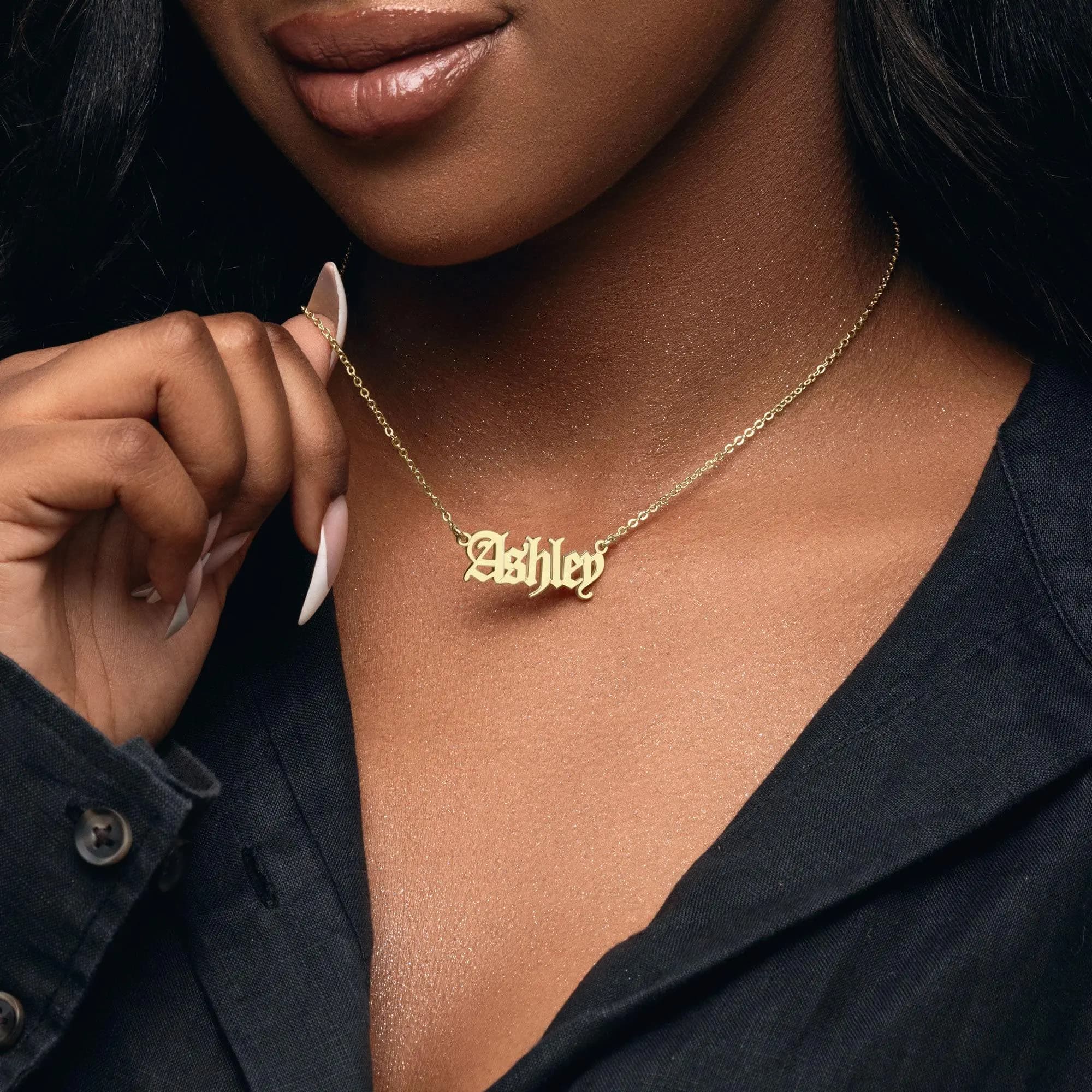 Personalized Old English Name Necklace, Customized Gothic Style Nameplate Necklace. Gothic Font Old English Pendant, Edgy Goth Jewelry Gift - image 3