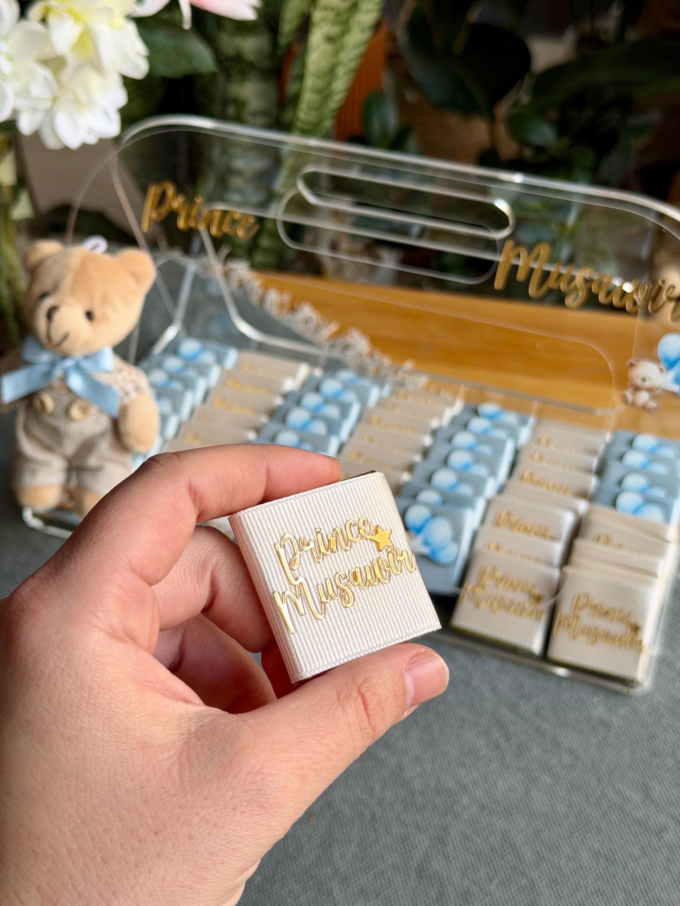 Personalized Teddy Bear Chocolate Favors: Baby Shower gift, Baptism chocolate box - image 4