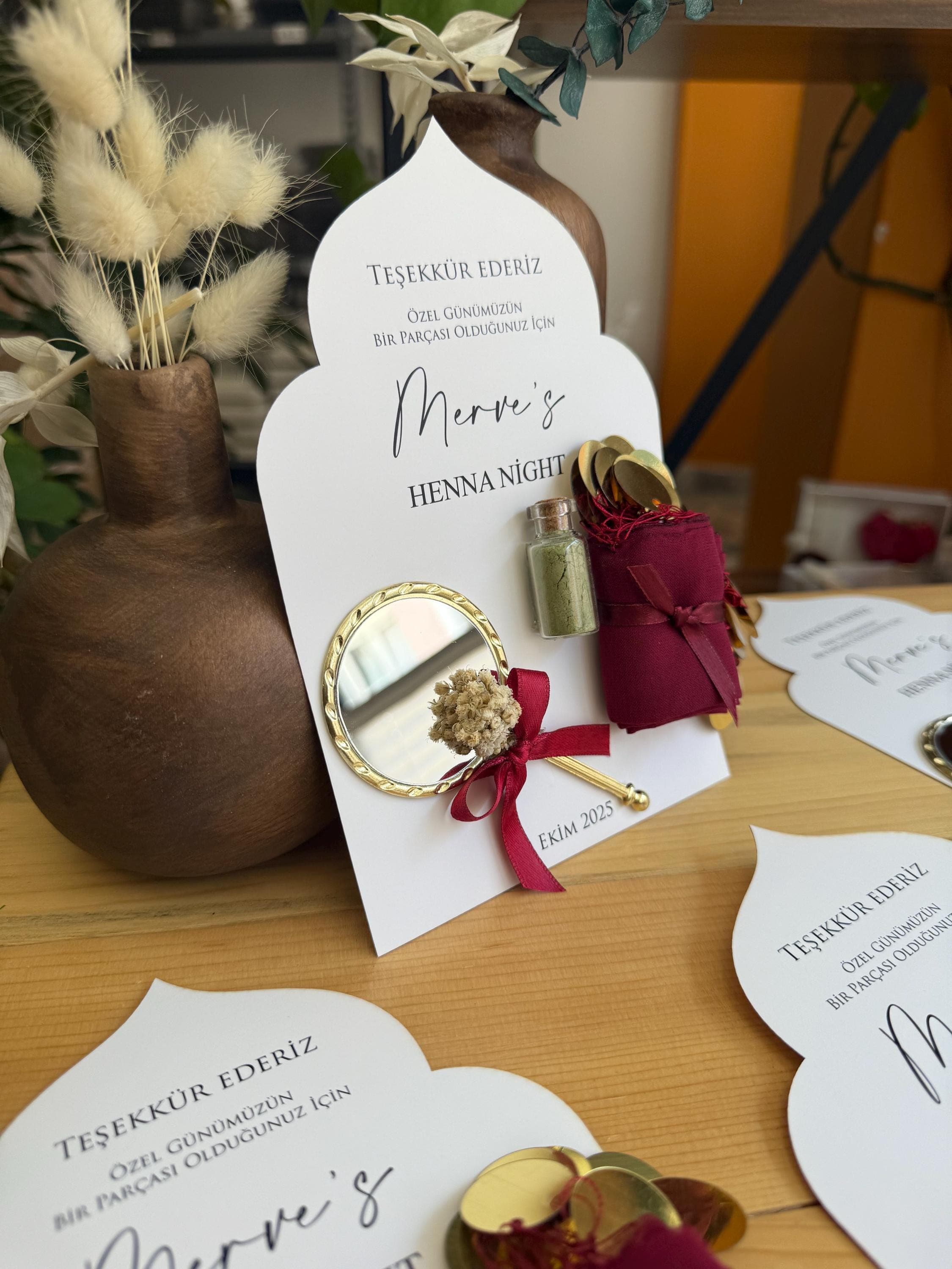 Personalized Henna Party Favor: Glass Tube, Mirror & Wipe - Bridal Gift - image 4
