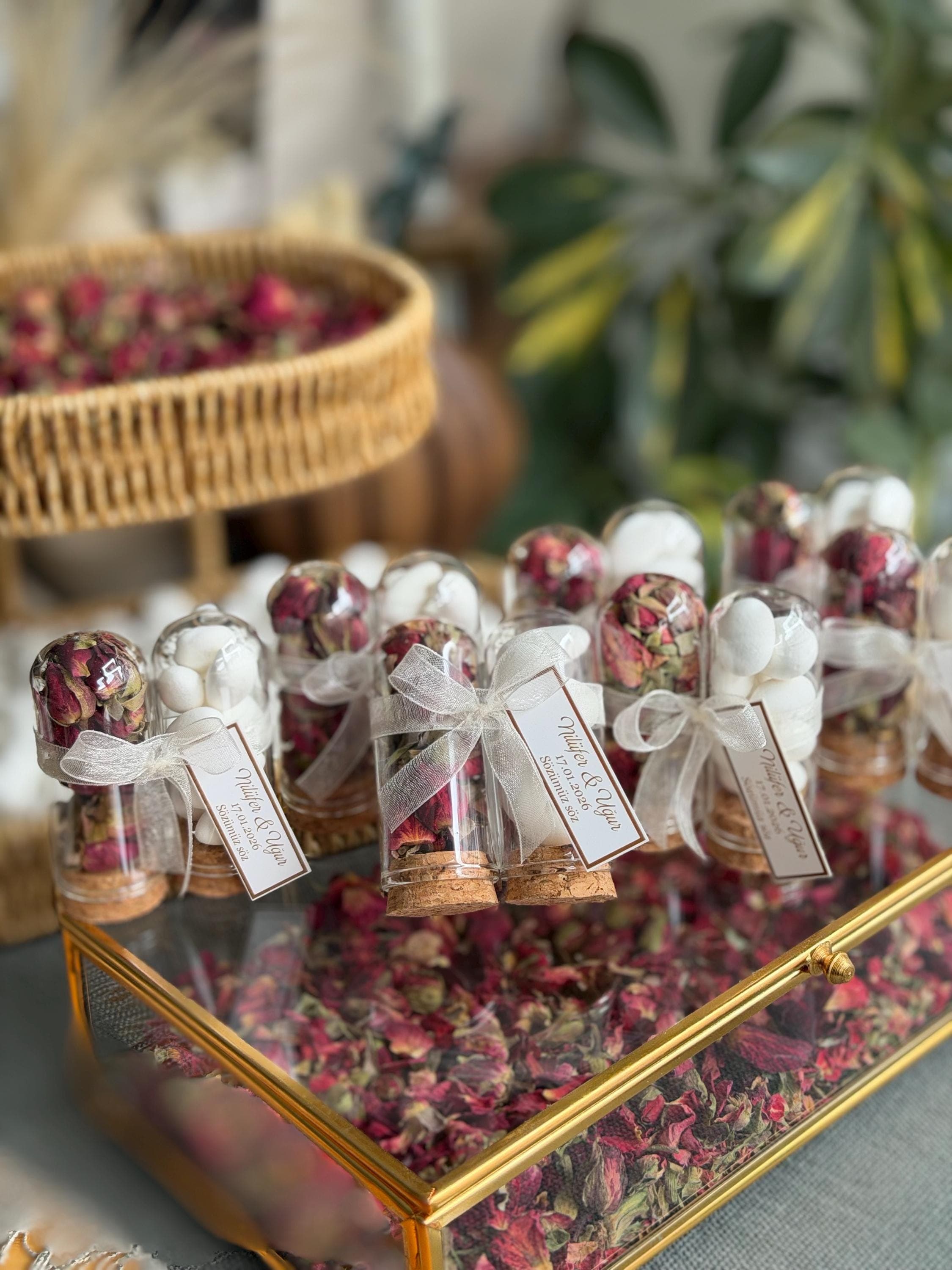 Wedding Gift Almond Candy and Rose Tea together; Engagement Candy Favors, Save the Date Gifts