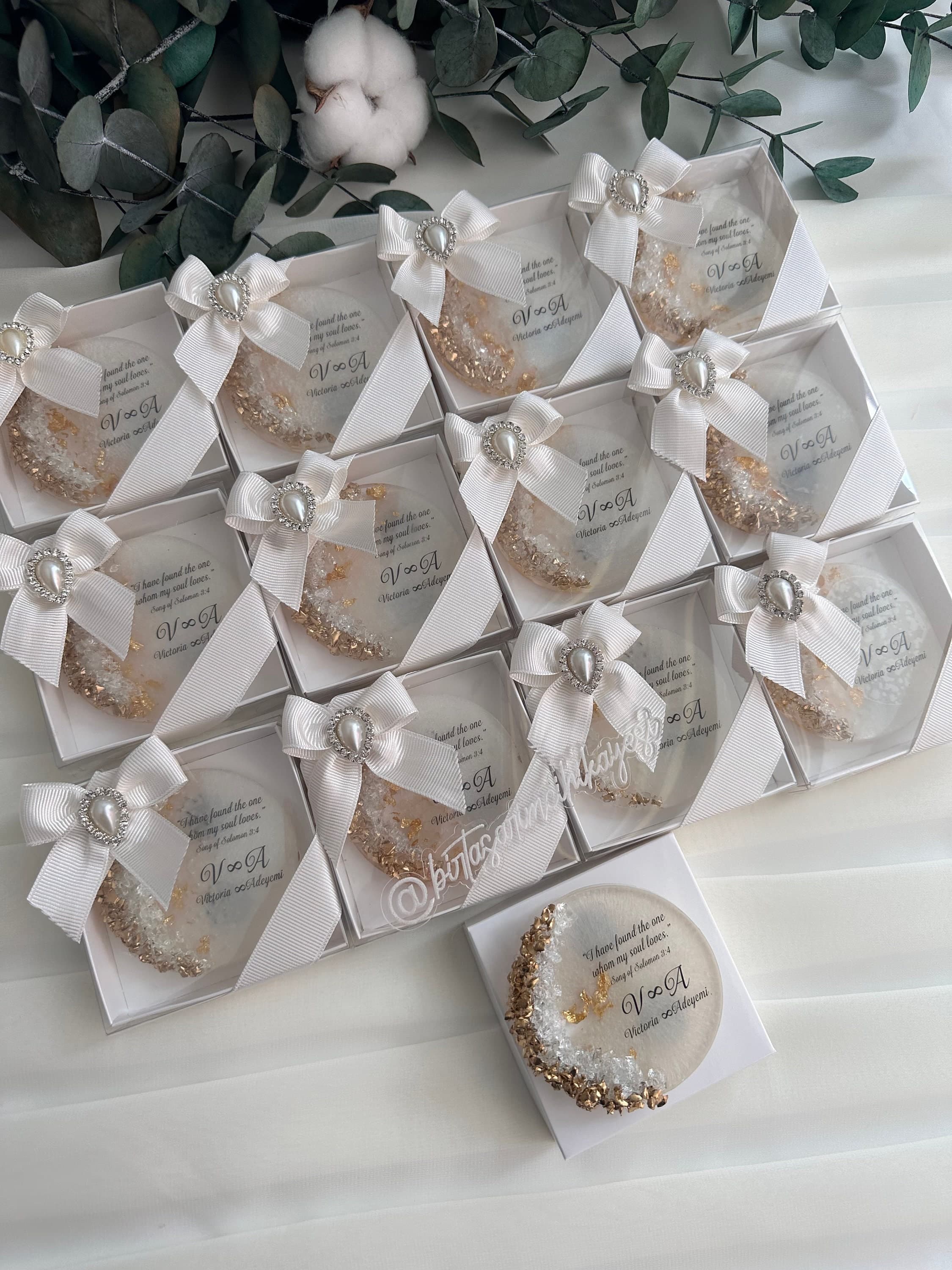 Personalized Epoxy Magnet: Gold Stone Wedding Favor, Boxed - image 5
