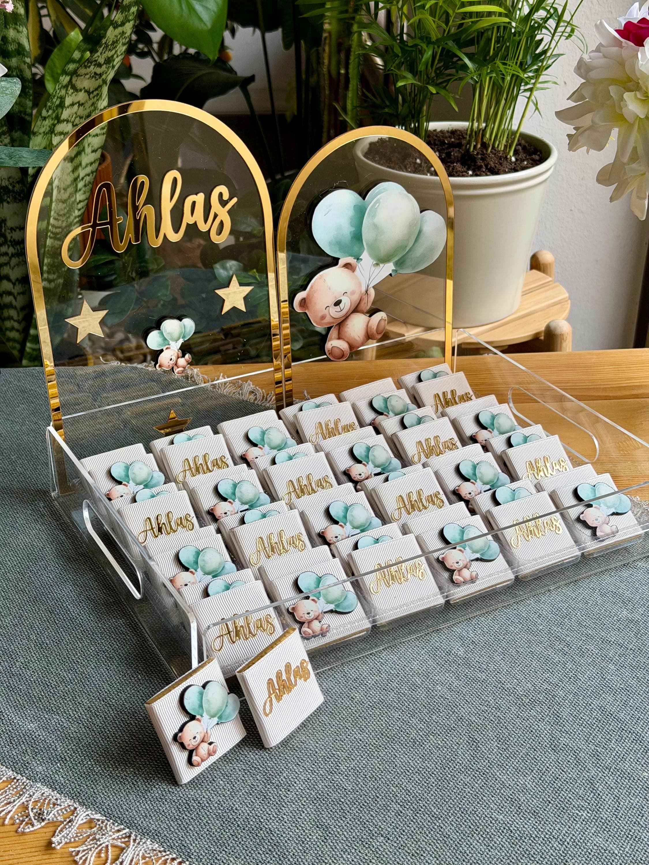 Personalized Teddy Bear Chocolate Favors: Blue Baby Shower, Birthday Gifts