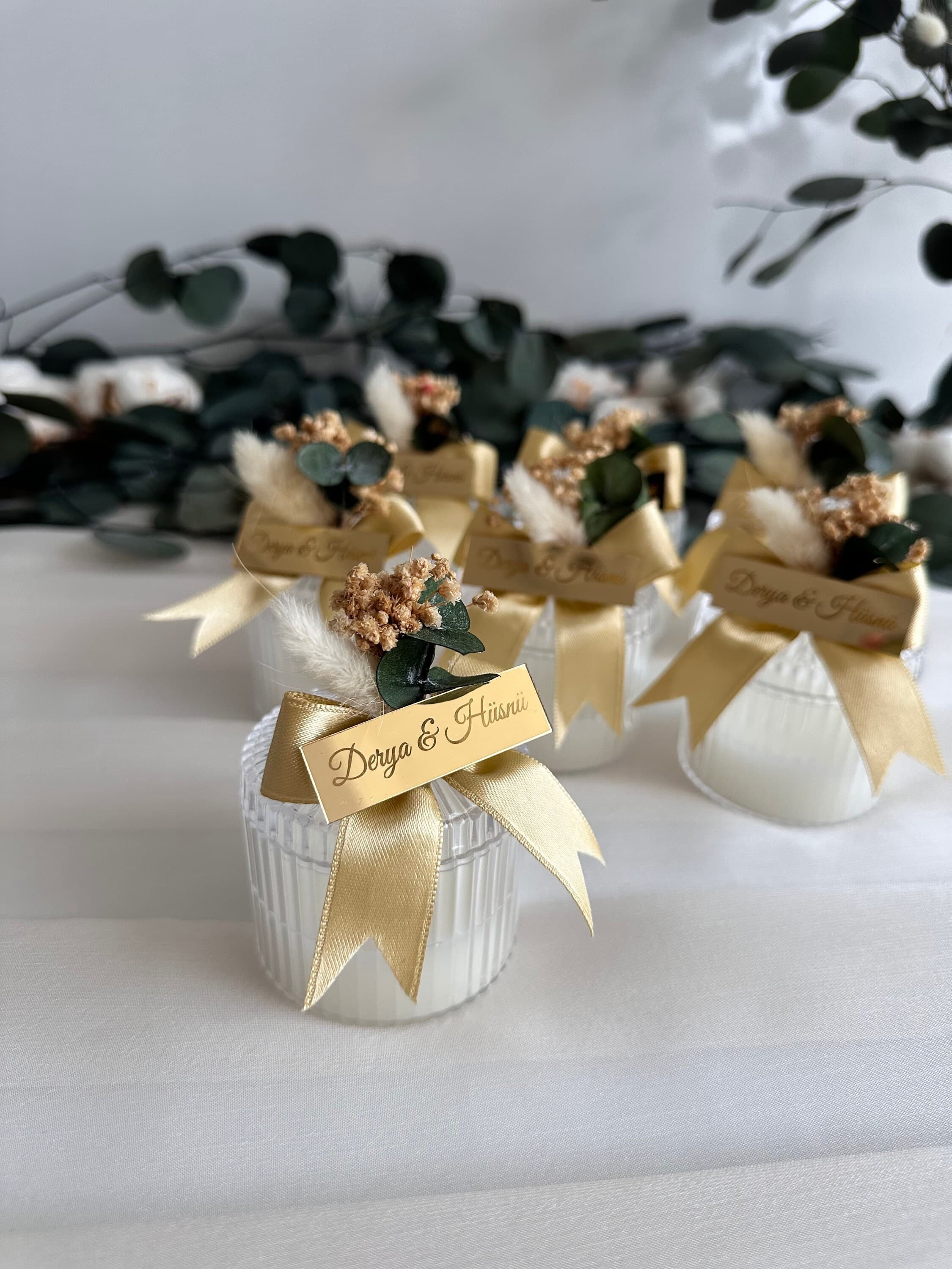 Personalized Wedding Candle Favors: Dried Flowers, Elegant Bulk Guest Gift - image 3