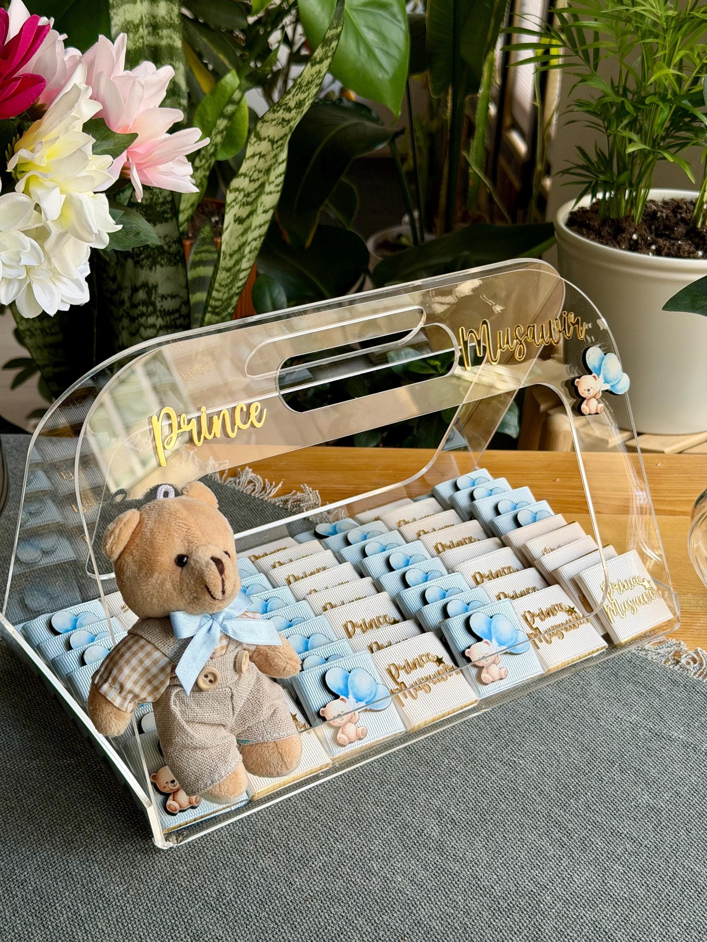 Personalized Teddy Bear Chocolate Favors: Baby Shower gift, Baptism chocolate box - image 3