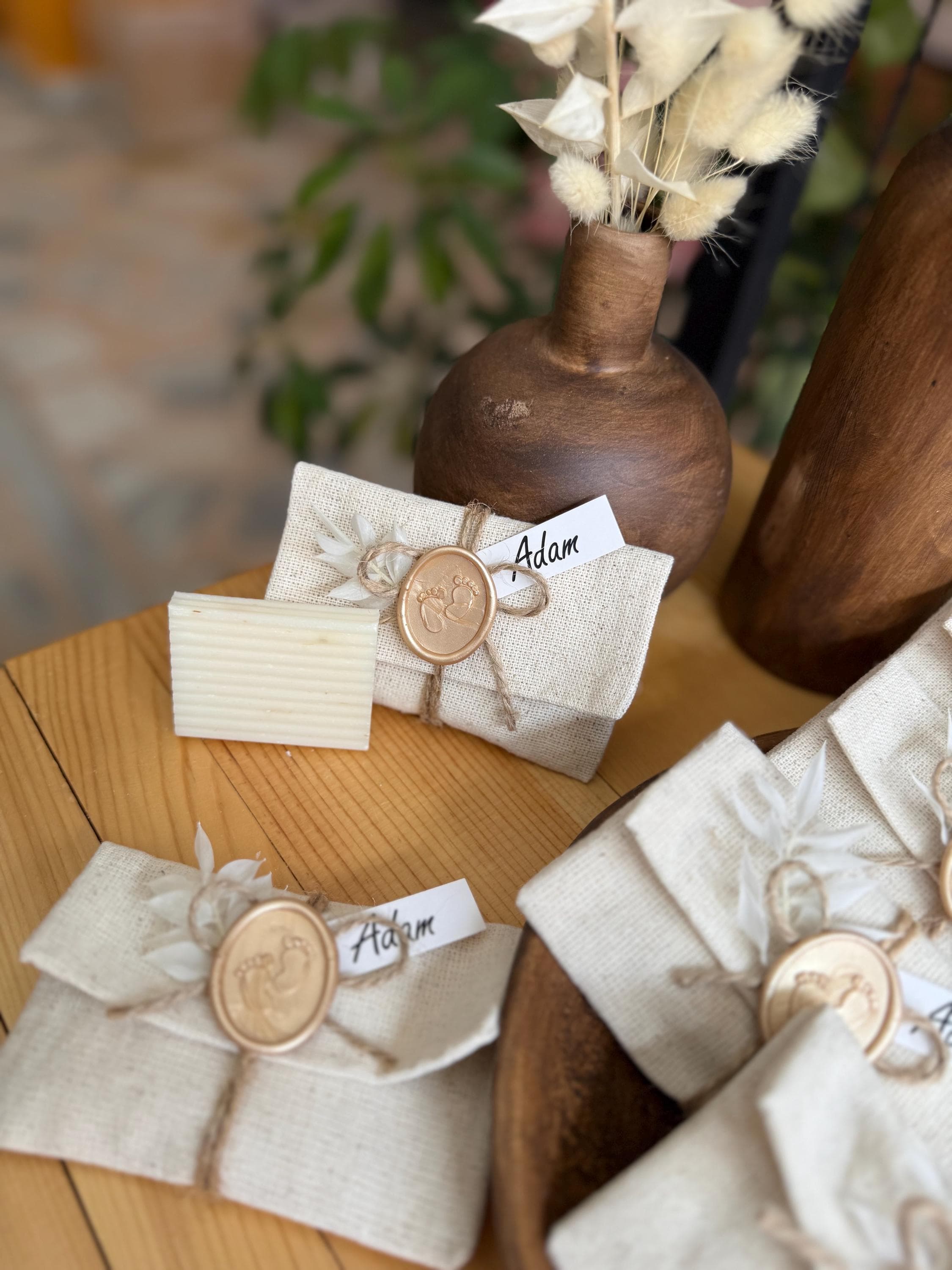 Linen Bag Soap Favors: Bohemian Wedding, Baby Shower Guest favors