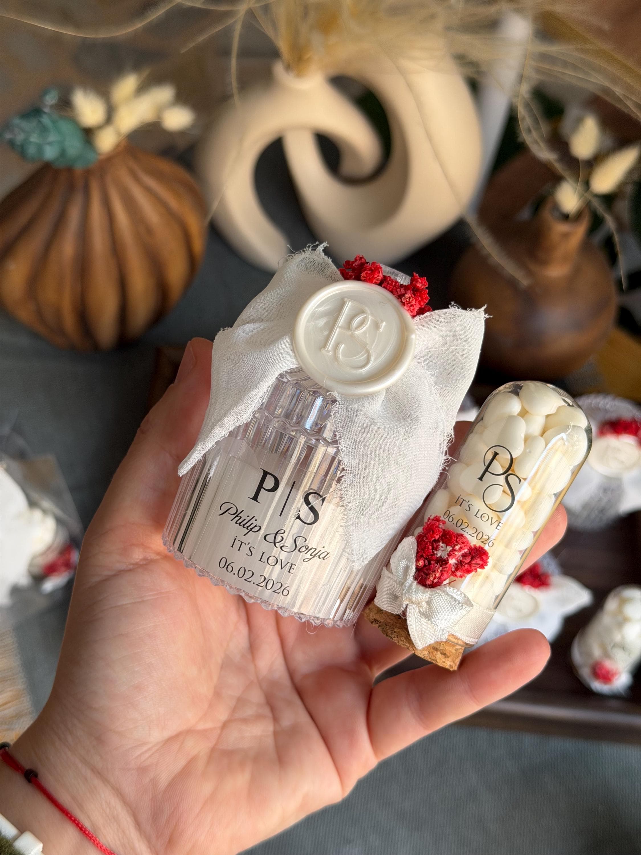 Candles and almond candies in a bag: Personalized wedding gift, Engagement favors candle - image 3