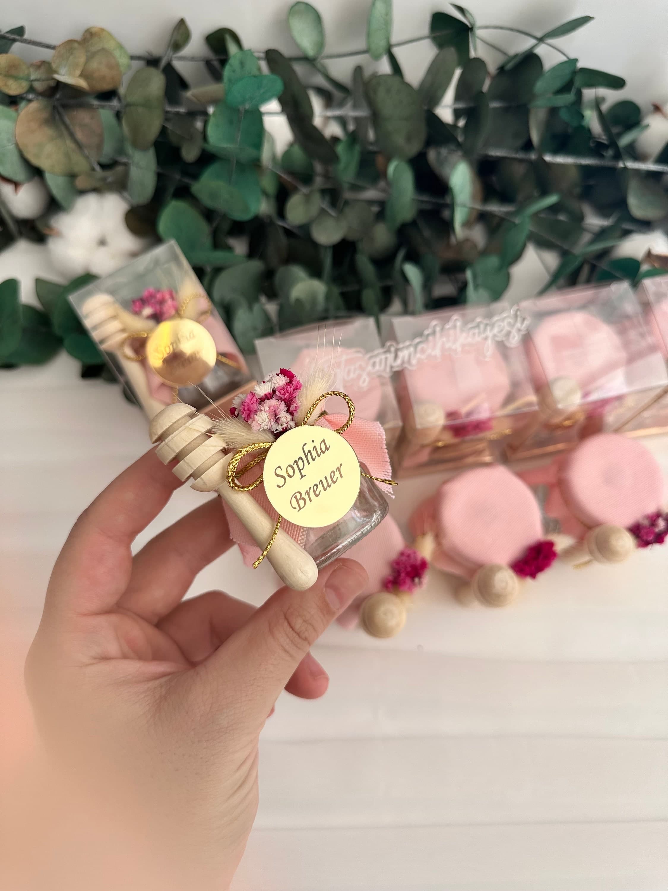 Personalized Pink Honey Jar Favors: Baby Shower, Gift For Baptism - image 5