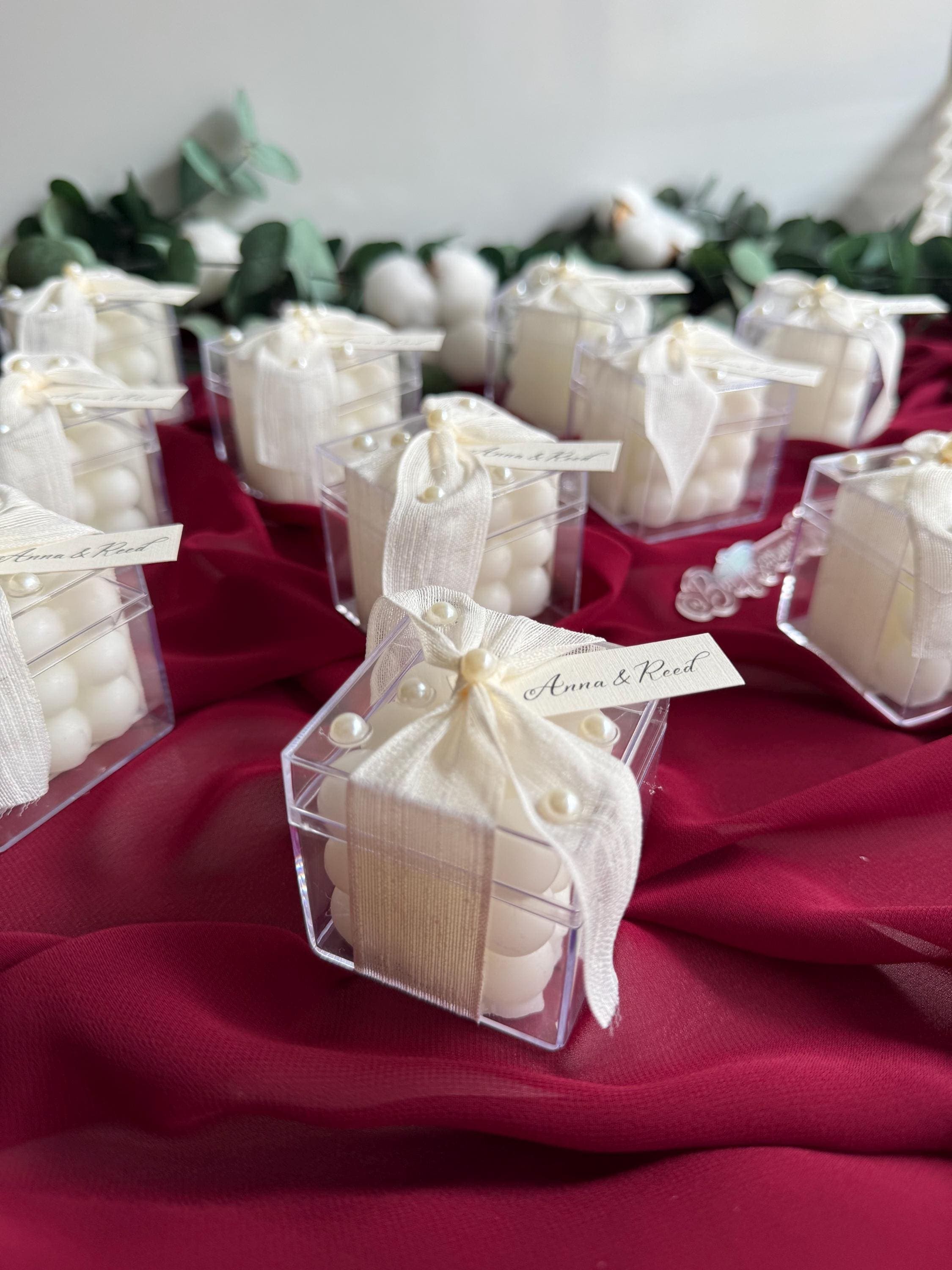 Personalized Baby Shower Bubble Candle Favors: Ribbon & Pearl - image 3