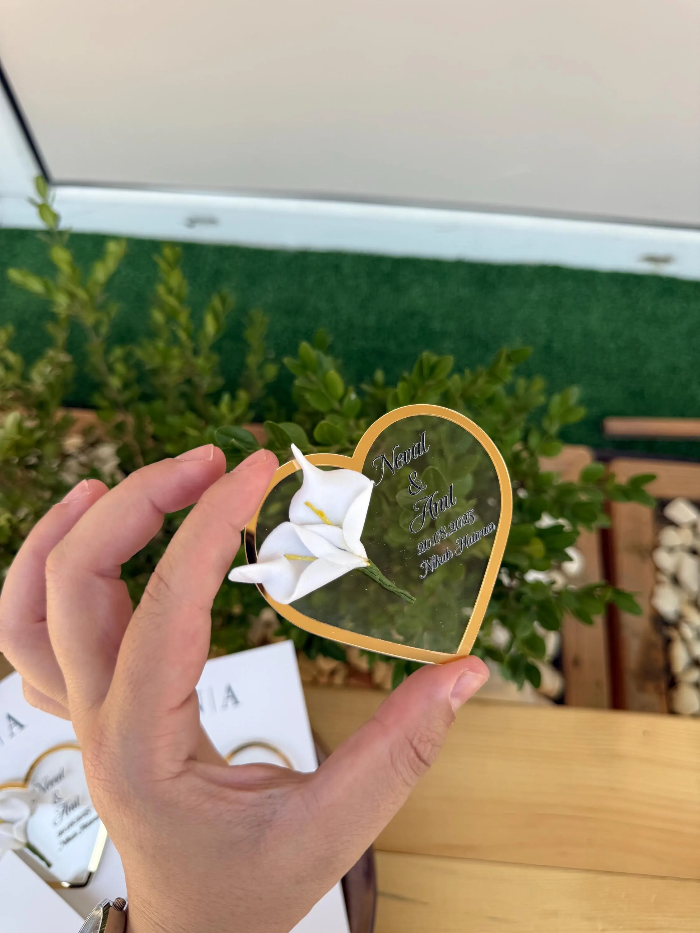 Personalized Clear Acrylic Heart Wedding Magnet: Calla Lily Favor - image 3