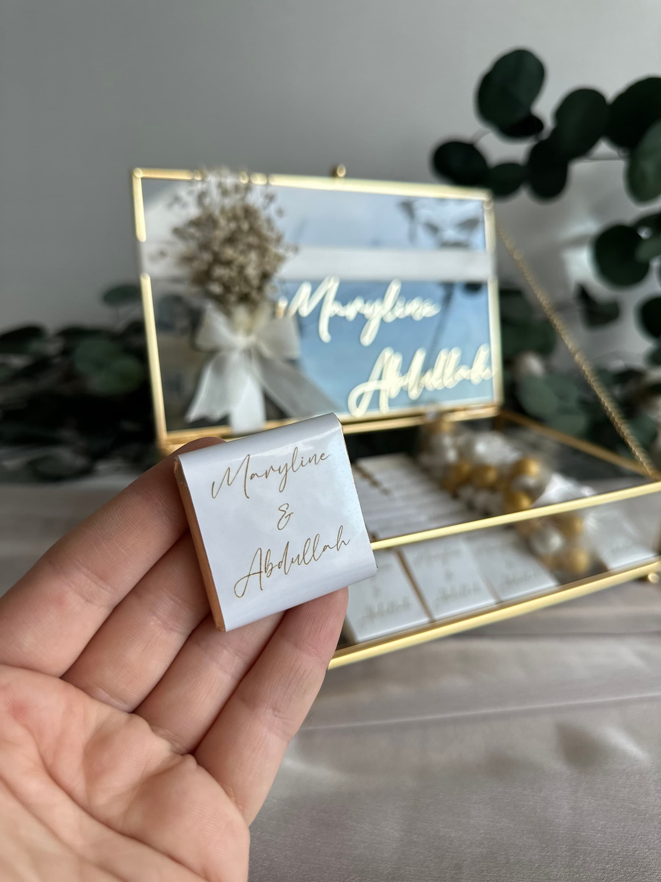 Personalized Chocolate Wedding Favors: Dried Flower Glass Box - image 3
