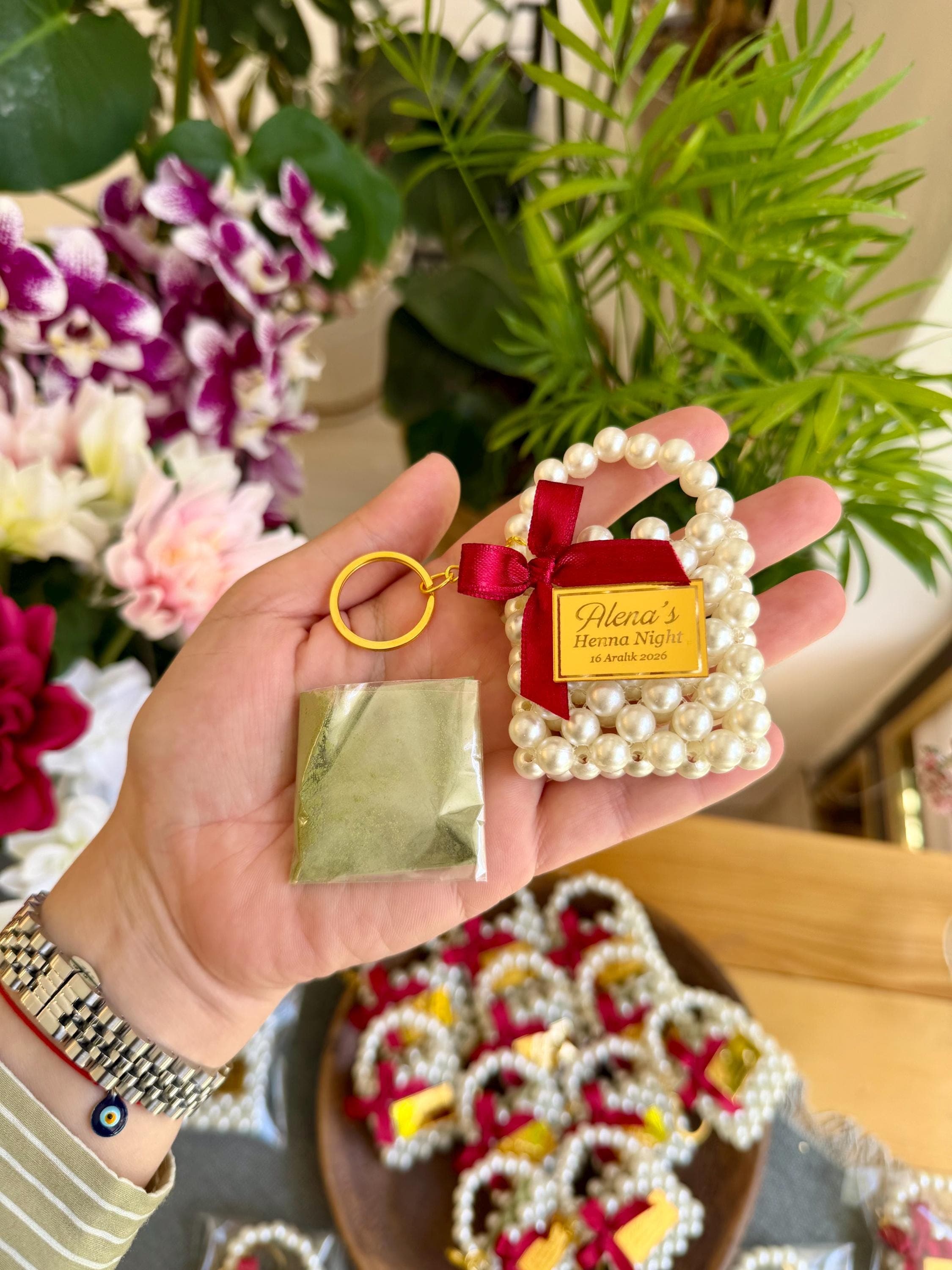 Personalized Henna Night Favors for Guests: Henna in a mini pearl bag - image 5