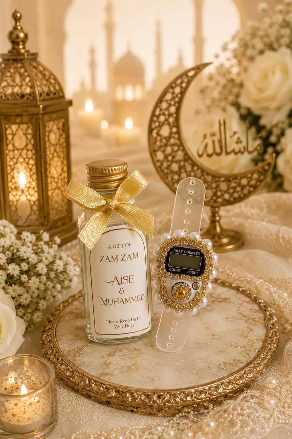 Islamic Wedding Favors, Zamzam Bottle and Digital Prayer Beads