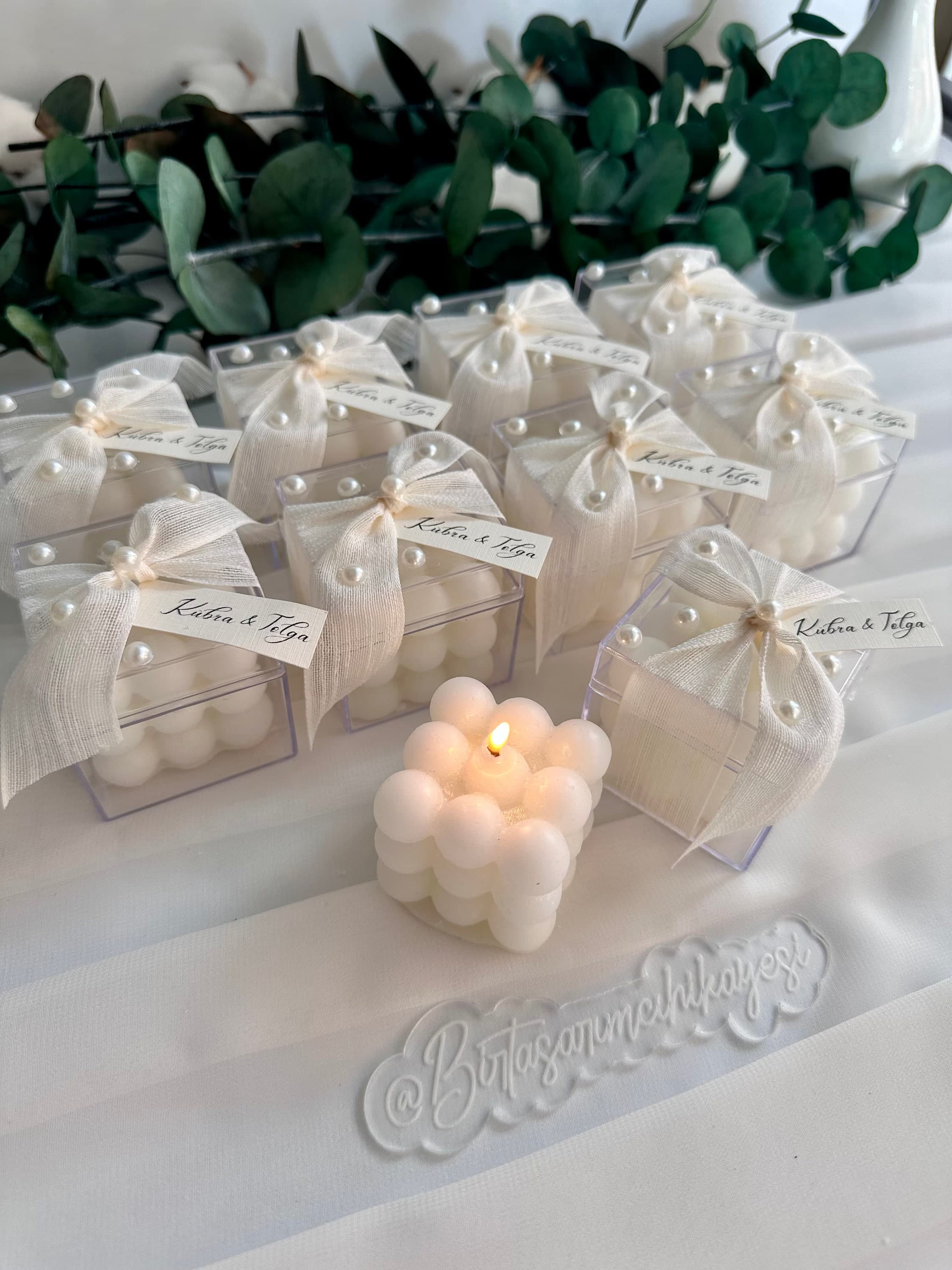Pearl Decorated Bubble Candle, Boxed Wedding Favor - image 4