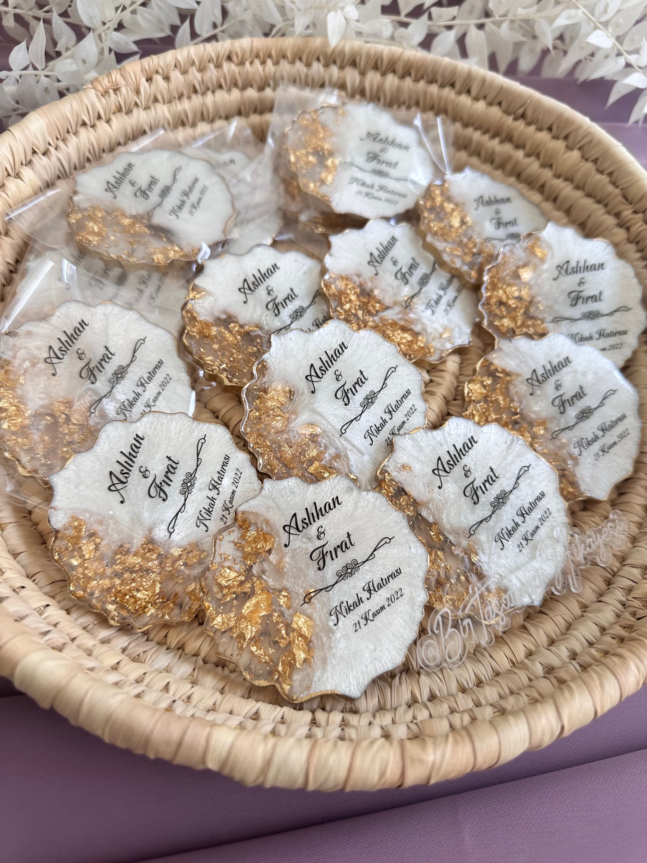 Personalized Wedding Magnet Favors: Gold Epoxy, Natural Stone - image 3