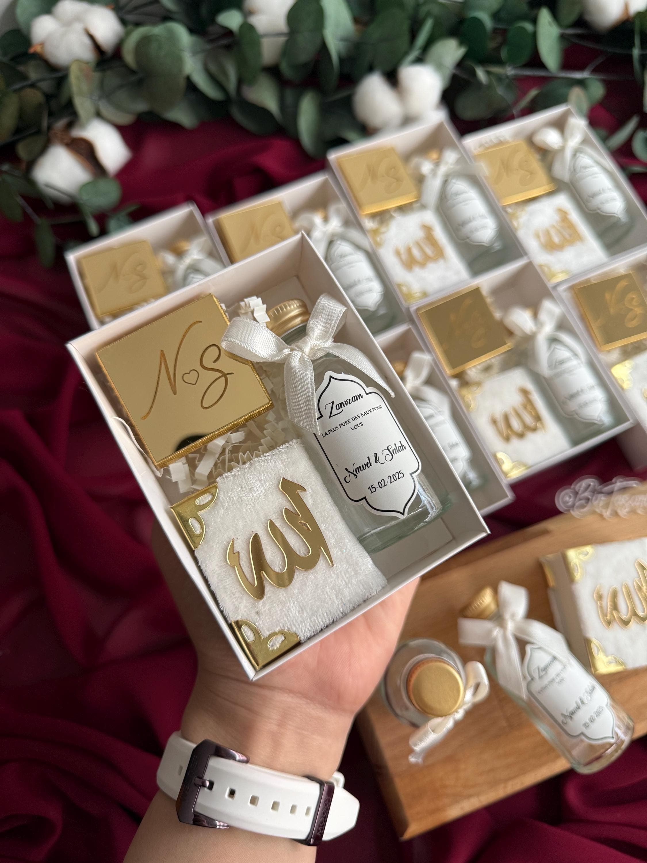 Personalized Mini Quran Gift Box: Chocolate & Zam Zam - Islamic Wedding Favor
