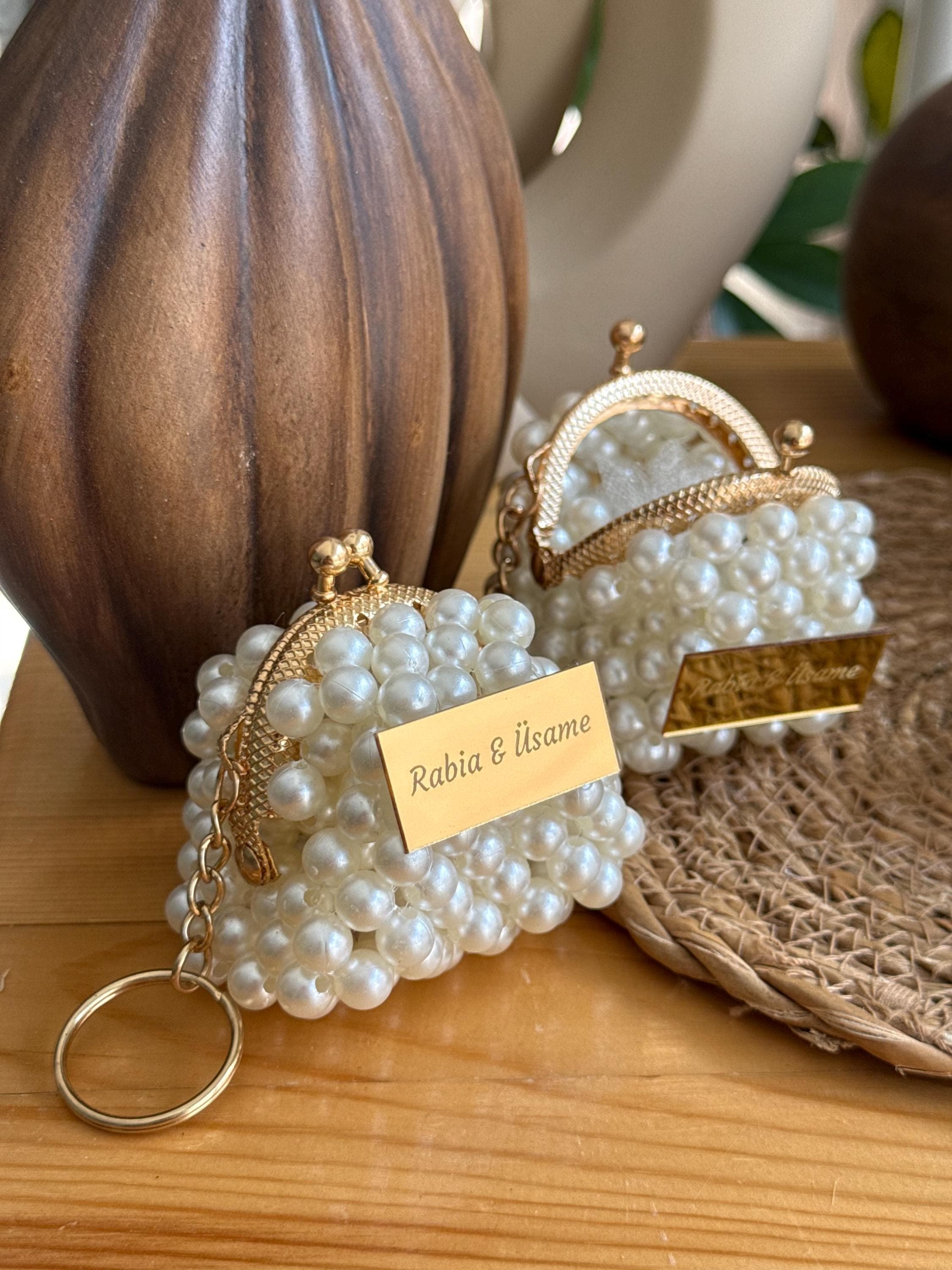 Personalized Mini Pearl Favor Bag, Wedding Bridal Shower Gift
