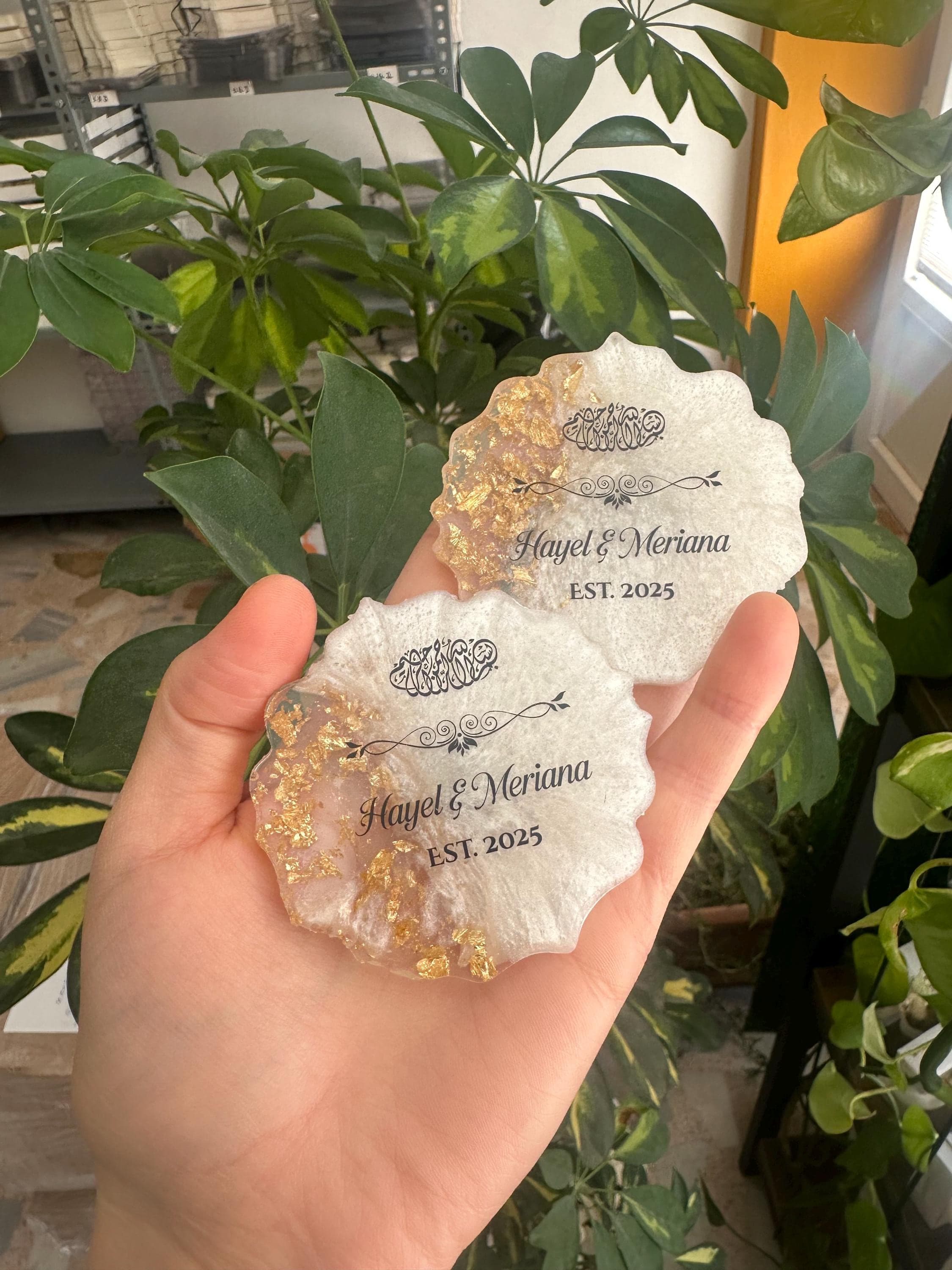 Personalized Wedding Magnet Favors: Gold Epoxy, Natural Stone - image 5