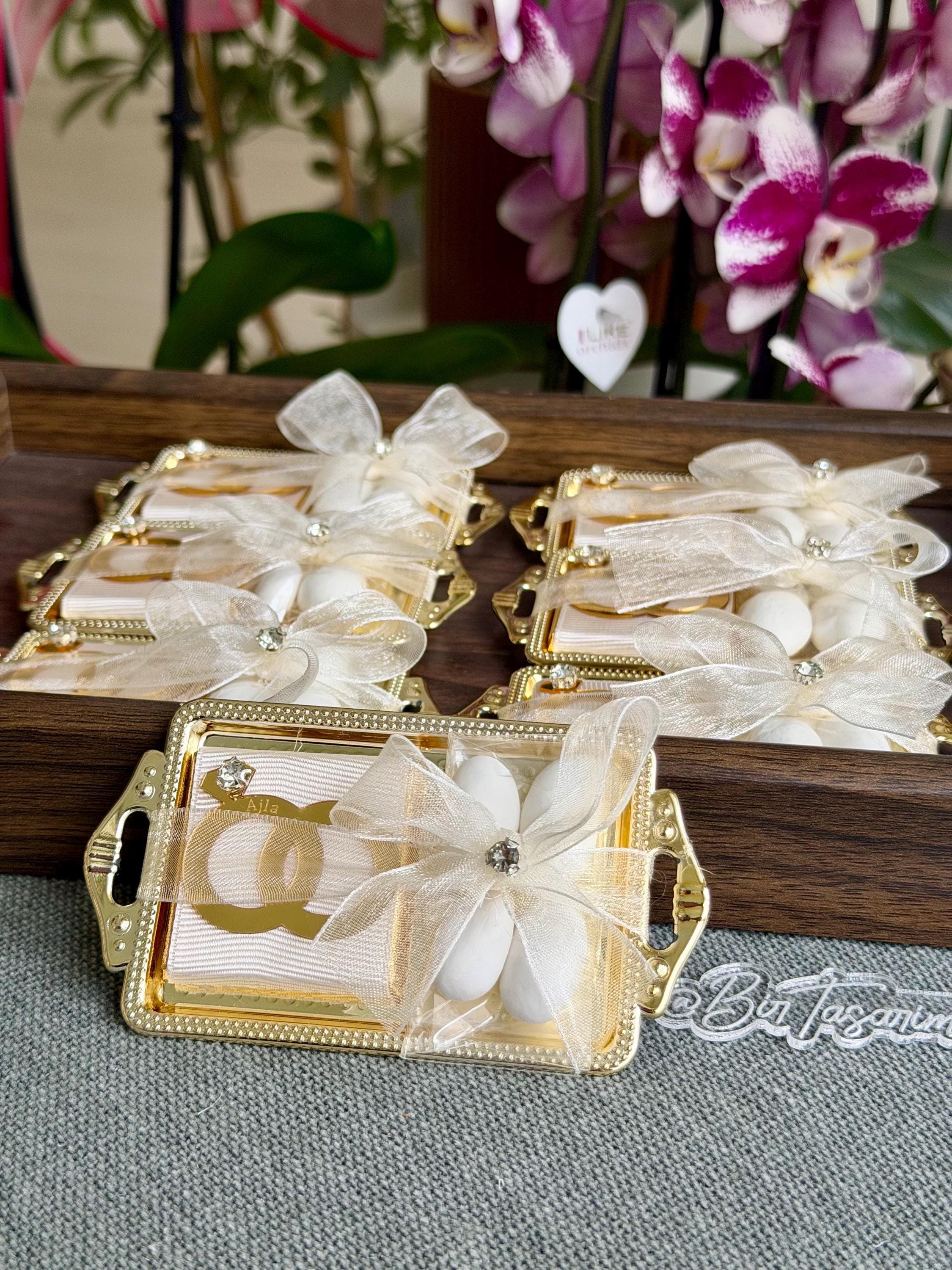 Mini tray of chocolate and almond candies; Personalized wedding favors - image 3