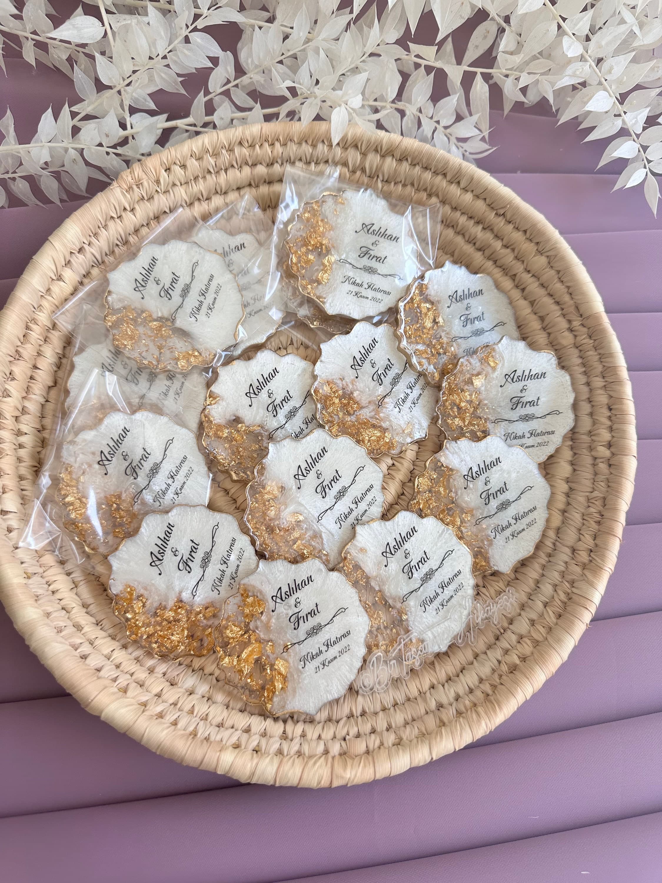 Personalized Wedding Magnet Favors: Gold Epoxy, Natural Stone - image 4