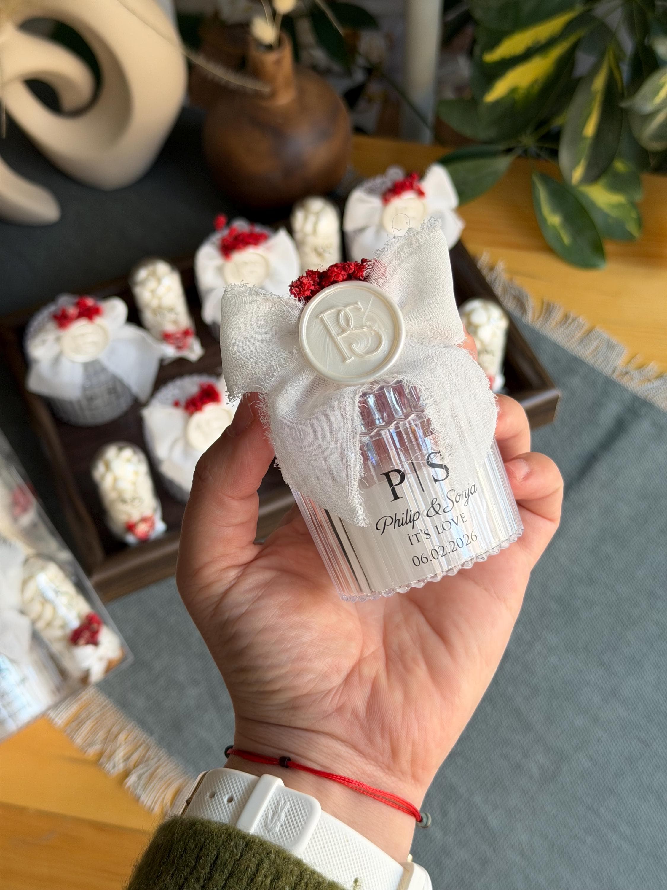Candles and almond candies in a bag: Personalized wedding gift, Engagement favors candle - image 5