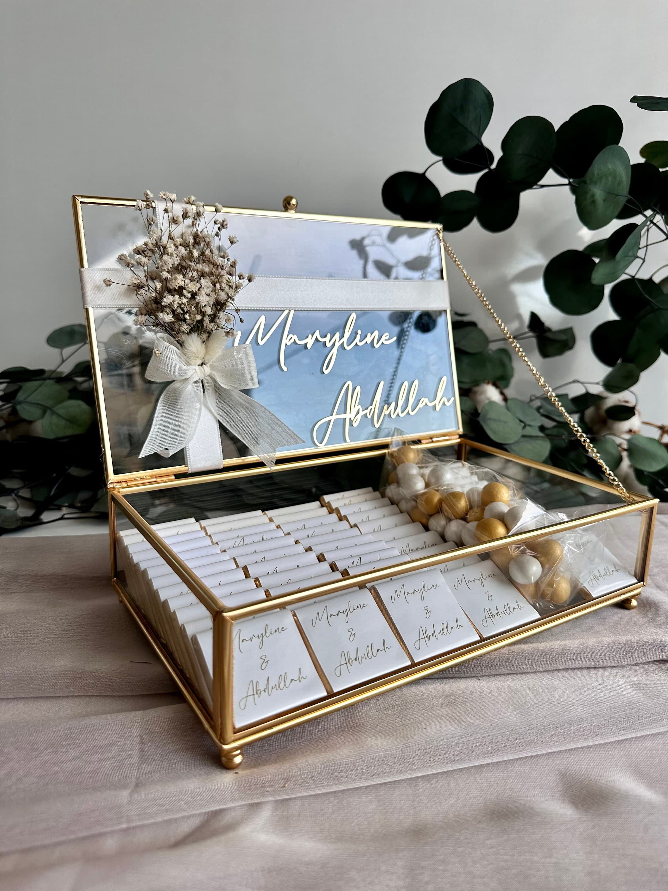 Personalized Chocolate Wedding Favors: Dried Flower Glass Box - image 5