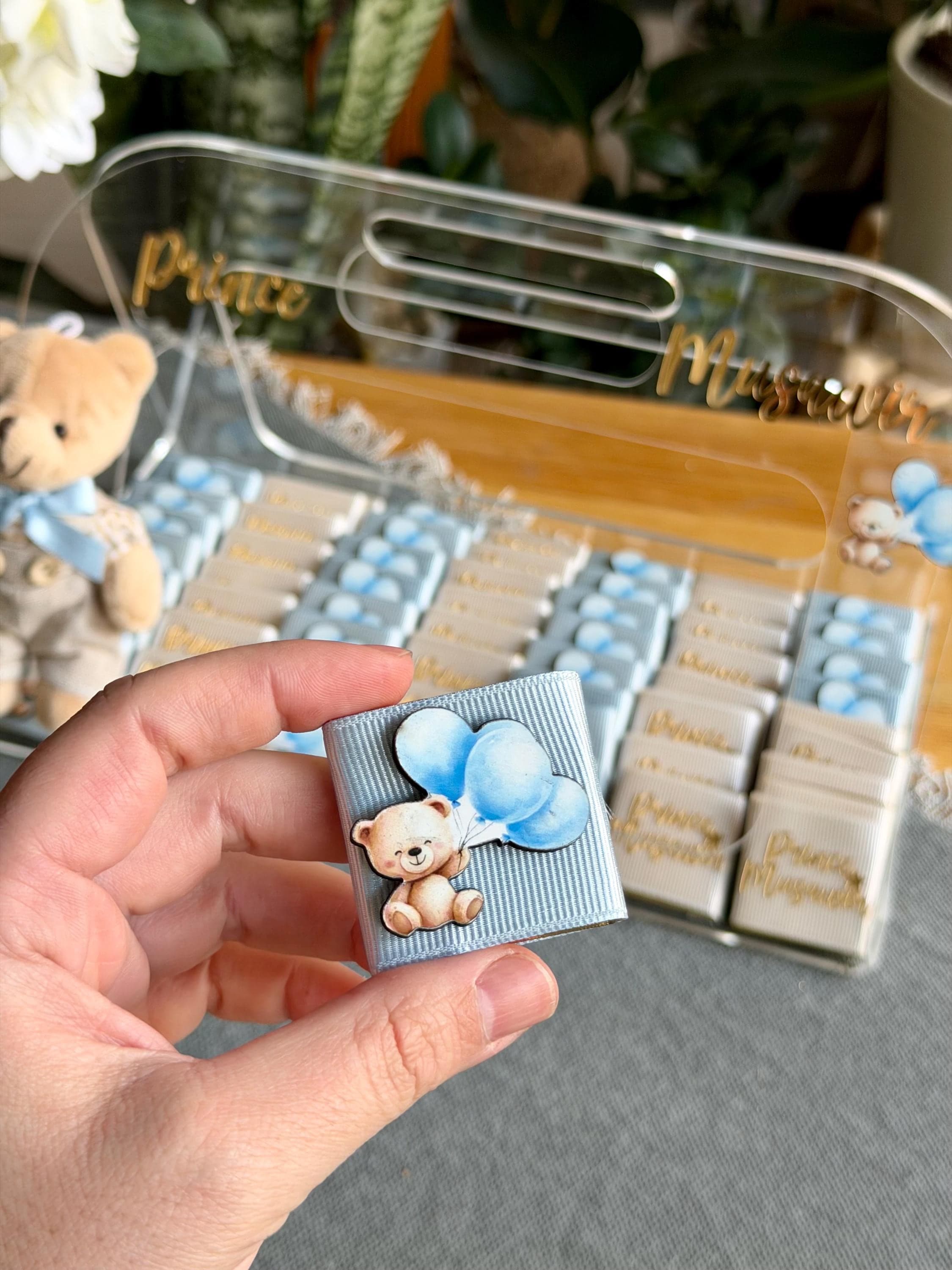 Personalized Teddy Bear Chocolate Favors: Baby Shower gift, Baptism chocolate box - image 5