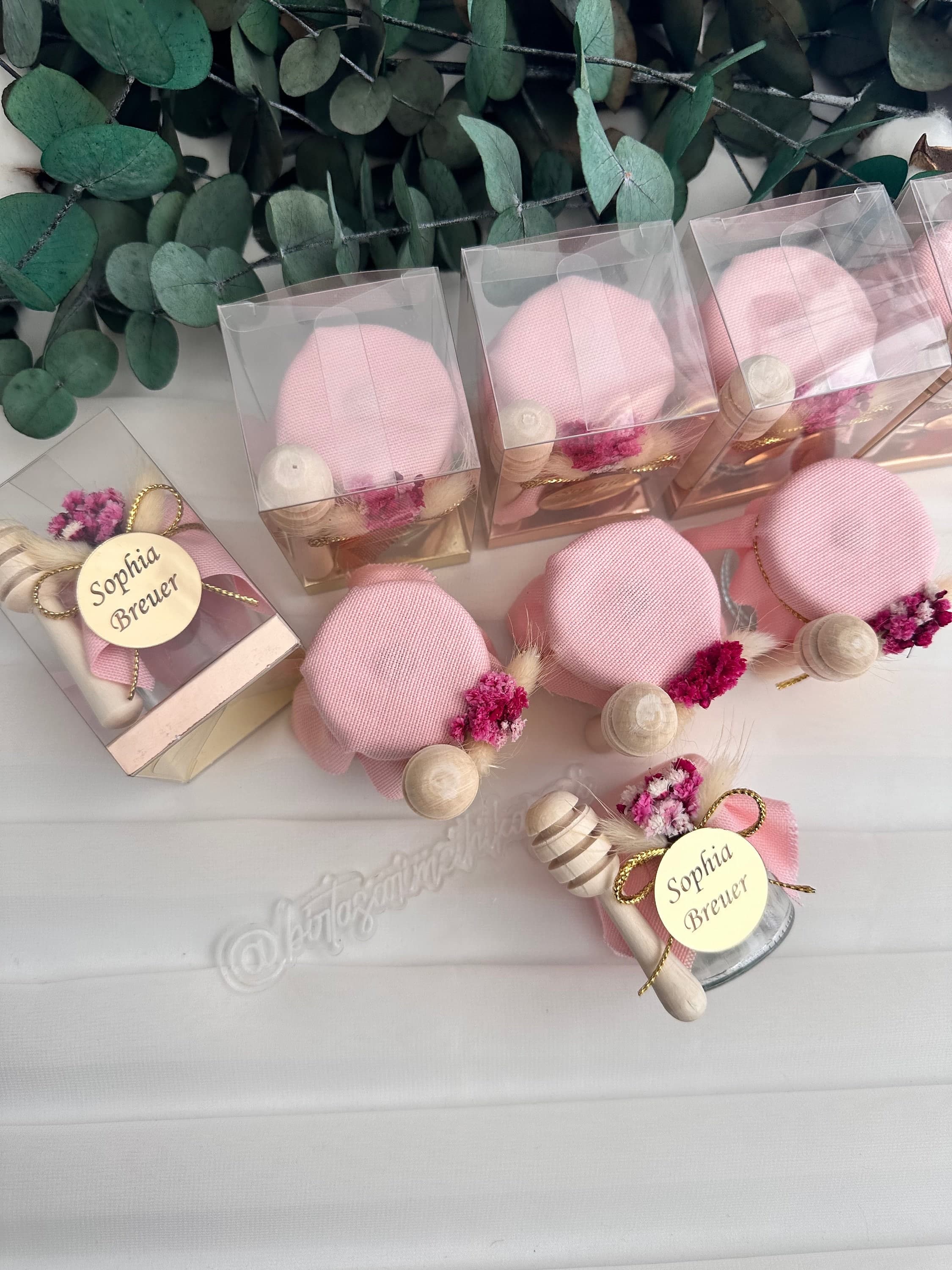 Personalized Pink Honey Jar Favors: Baby Shower, Gift For Baptism - image 3