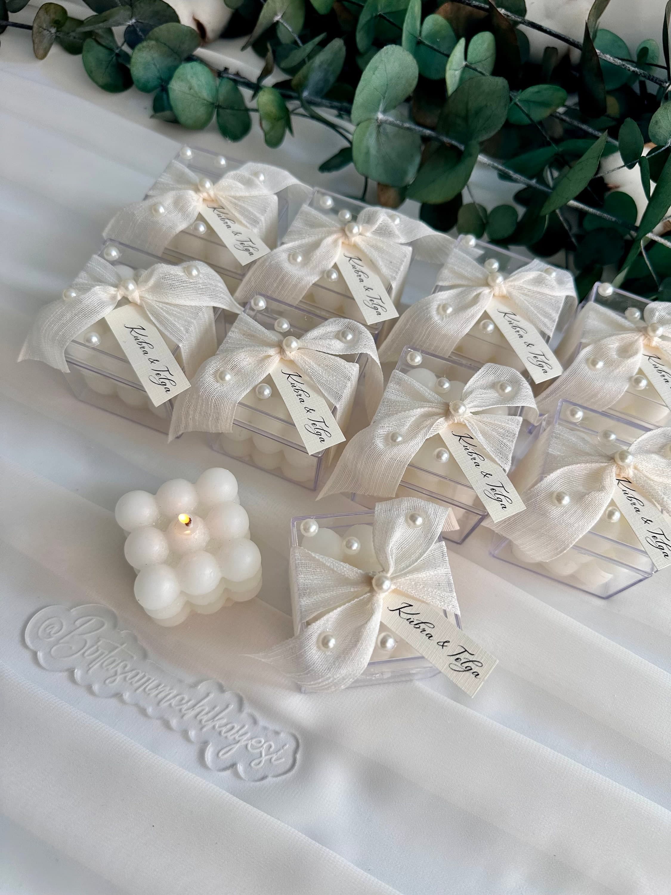 Pearl Decorated Bubble Candle, Boxed Wedding Favor - image 3