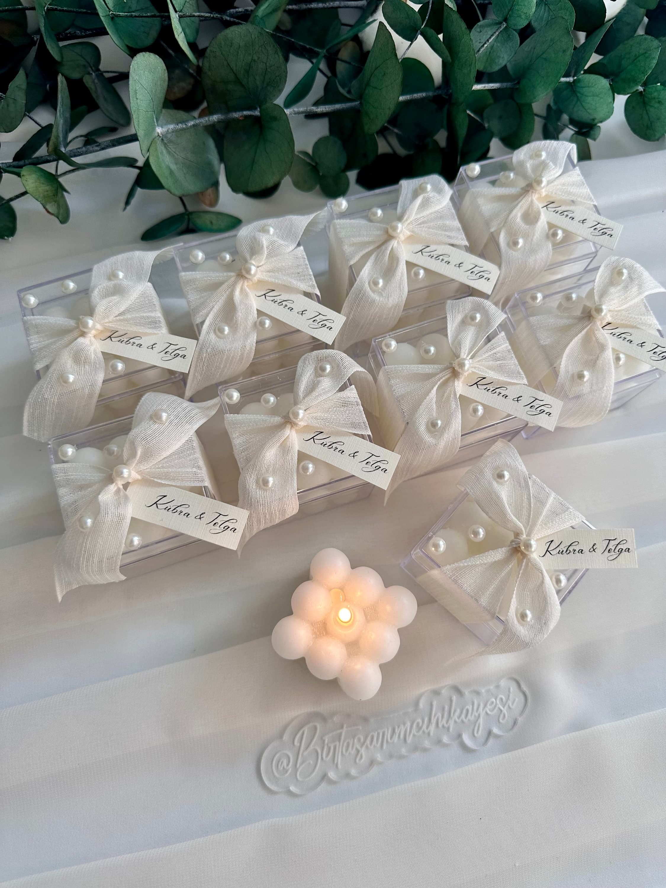 Pearl Decorated Bubble Candle, Boxed Wedding Favor - image 5