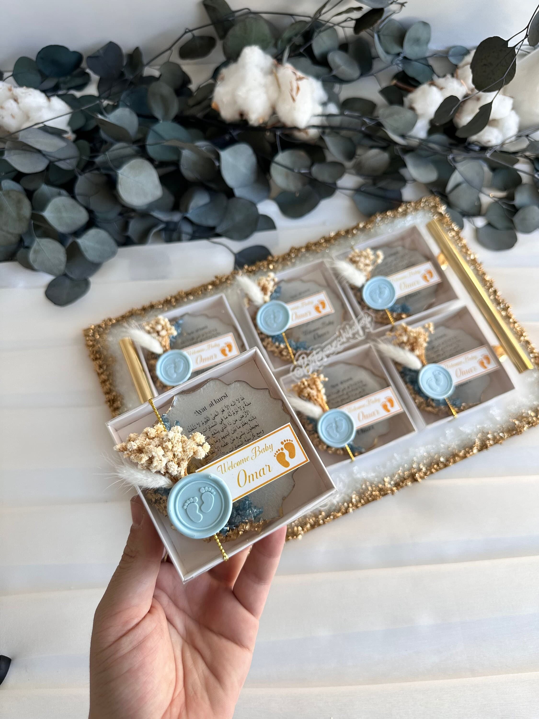 Blue Epoxy Baby Magnet: Personalized Welcome Gift