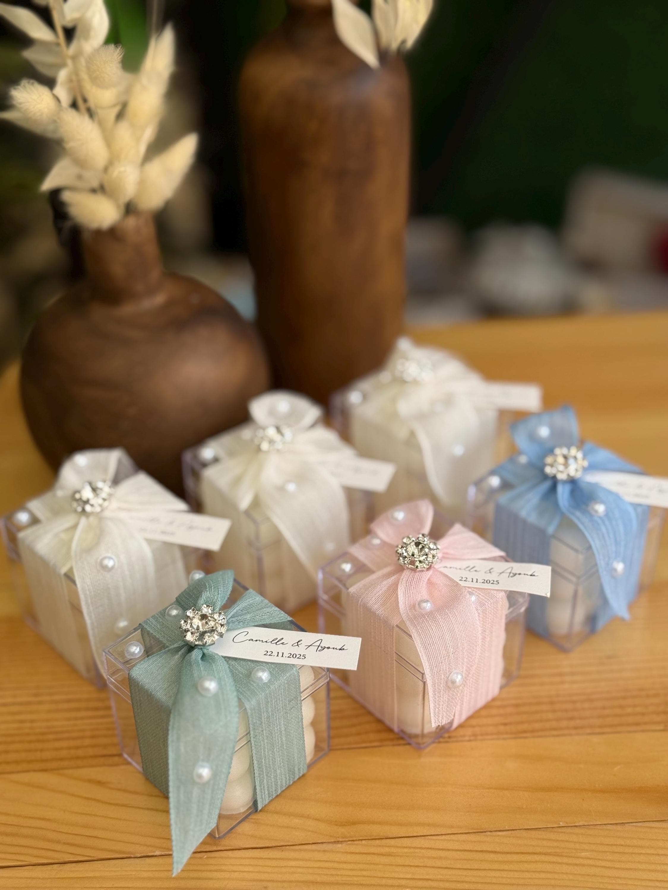 Bubble Candle Wedding Favor, Pearl Decorated Boxed Candle - image 4