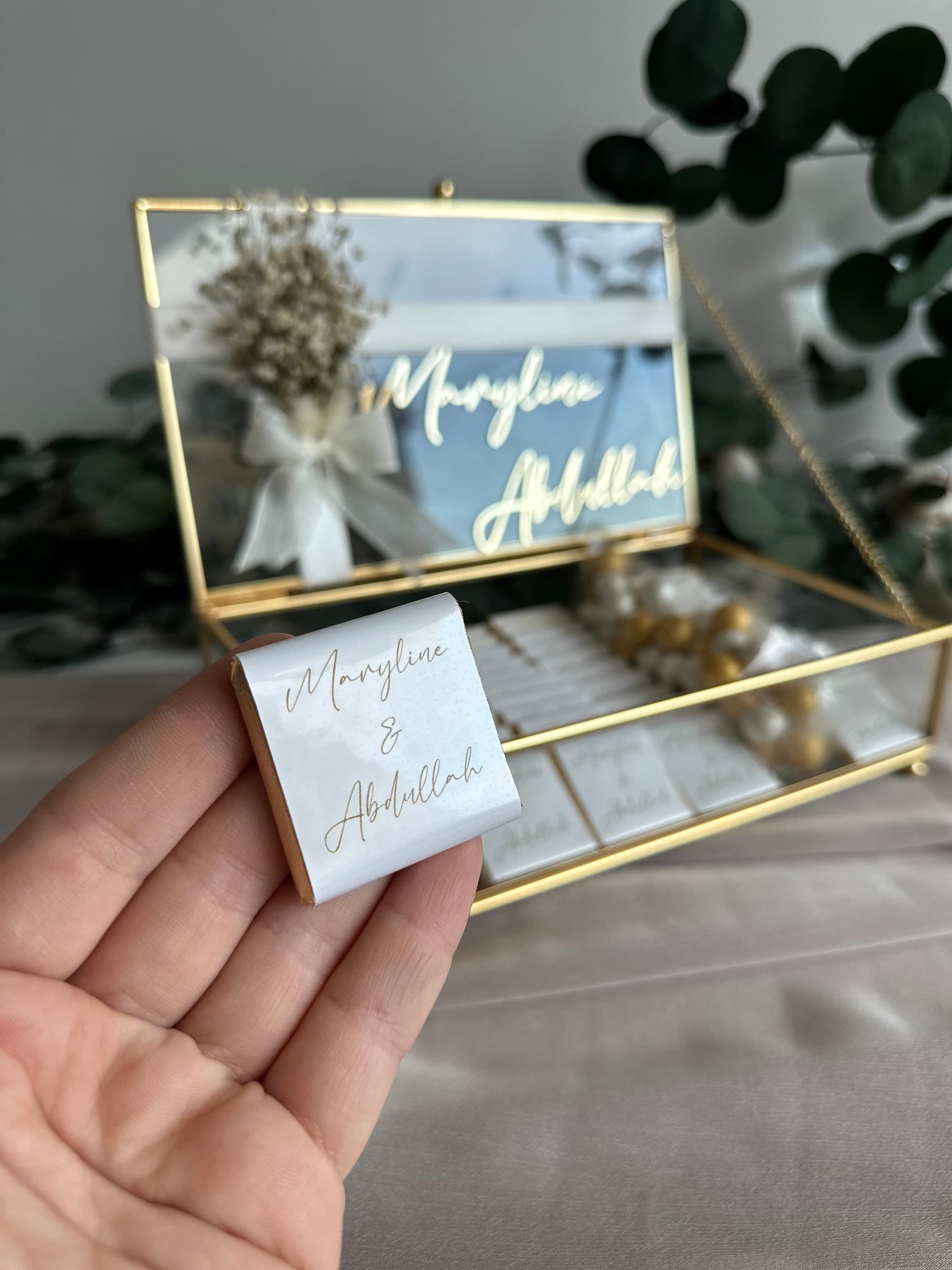 Personalized Chocolate Wedding Favors: Dried Flower Glass Box - image 4