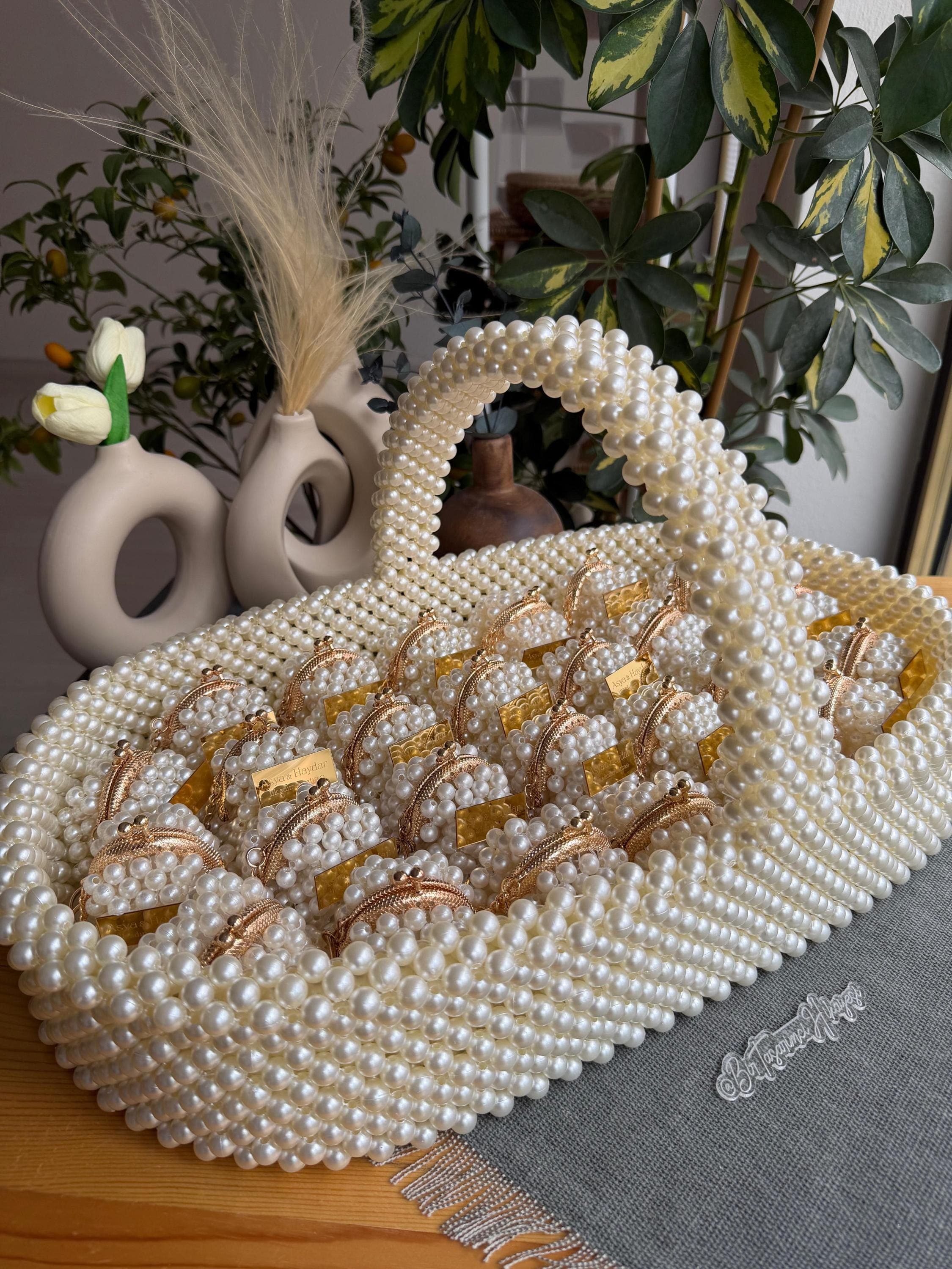 Pearl Beaded Favor Bags: Luxury Bridal Shower, Wedding Favors, Personalized mini bag - image 4