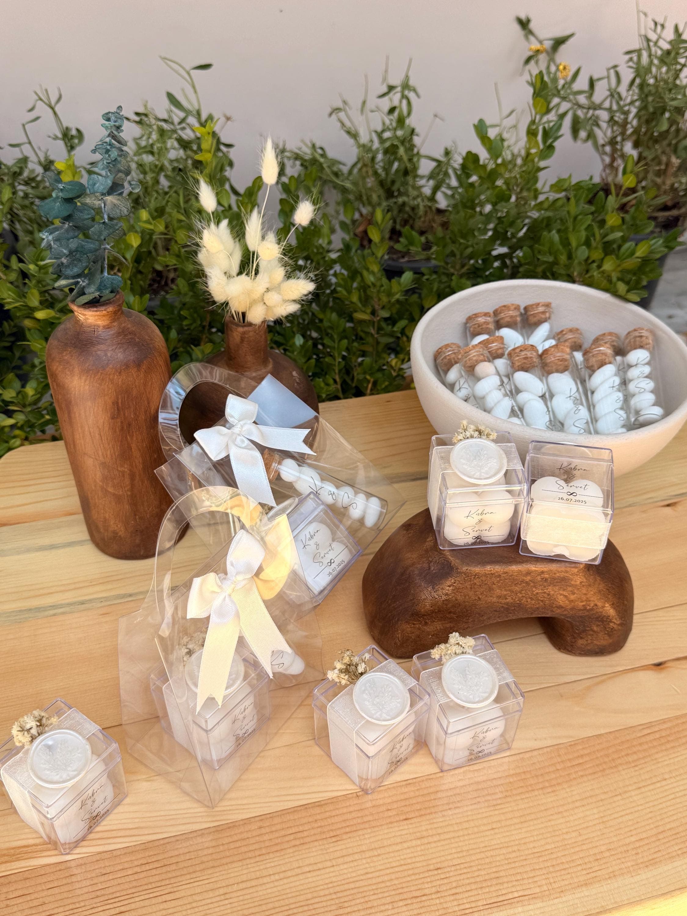 Personalized Candle & Almond Wedding Favors: Elegant Guest Favors, Engagement Candy Favor