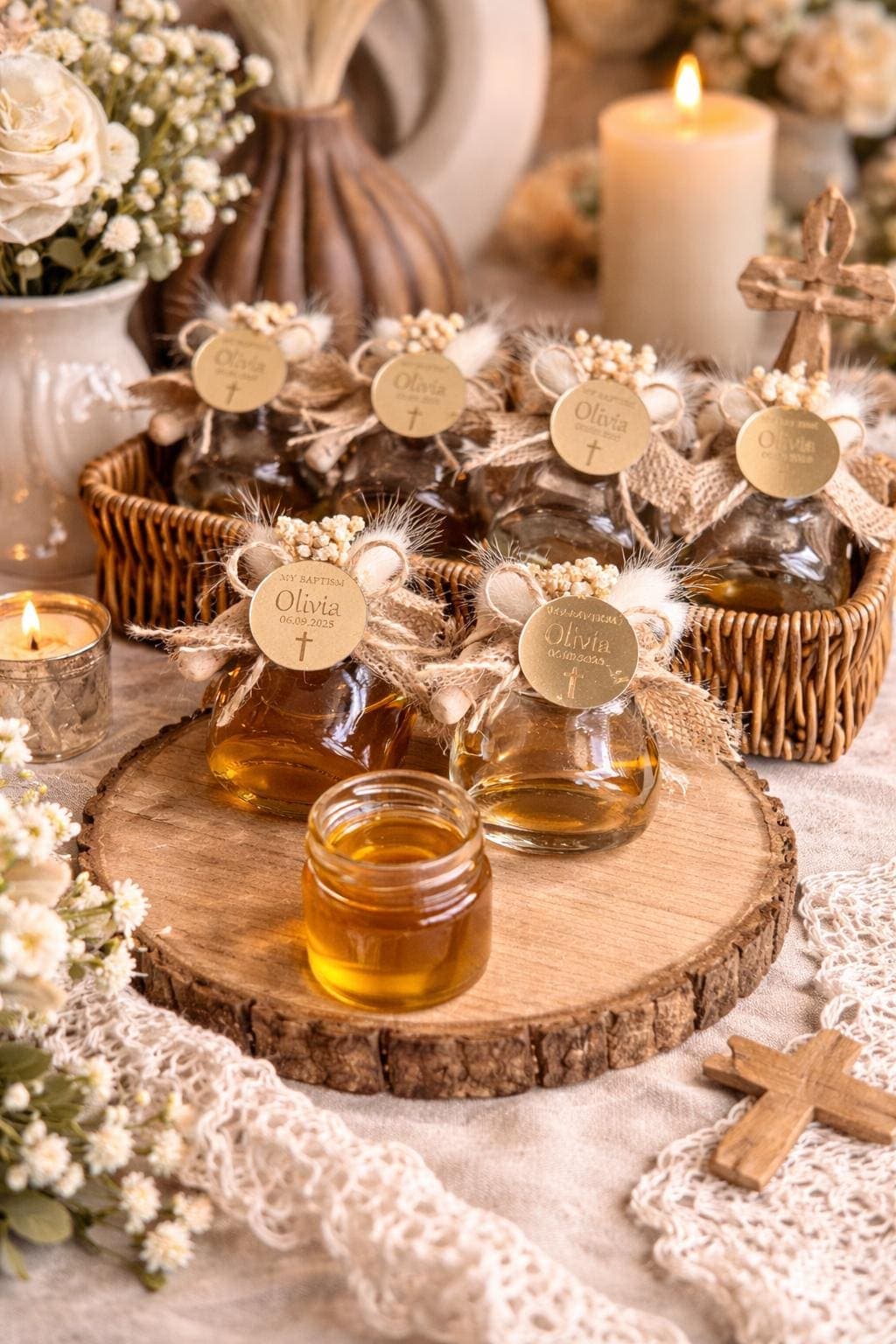 Personalized christening gift honey jar: Mi Bautizo, Baptism favors, Welcome Baby - image 4