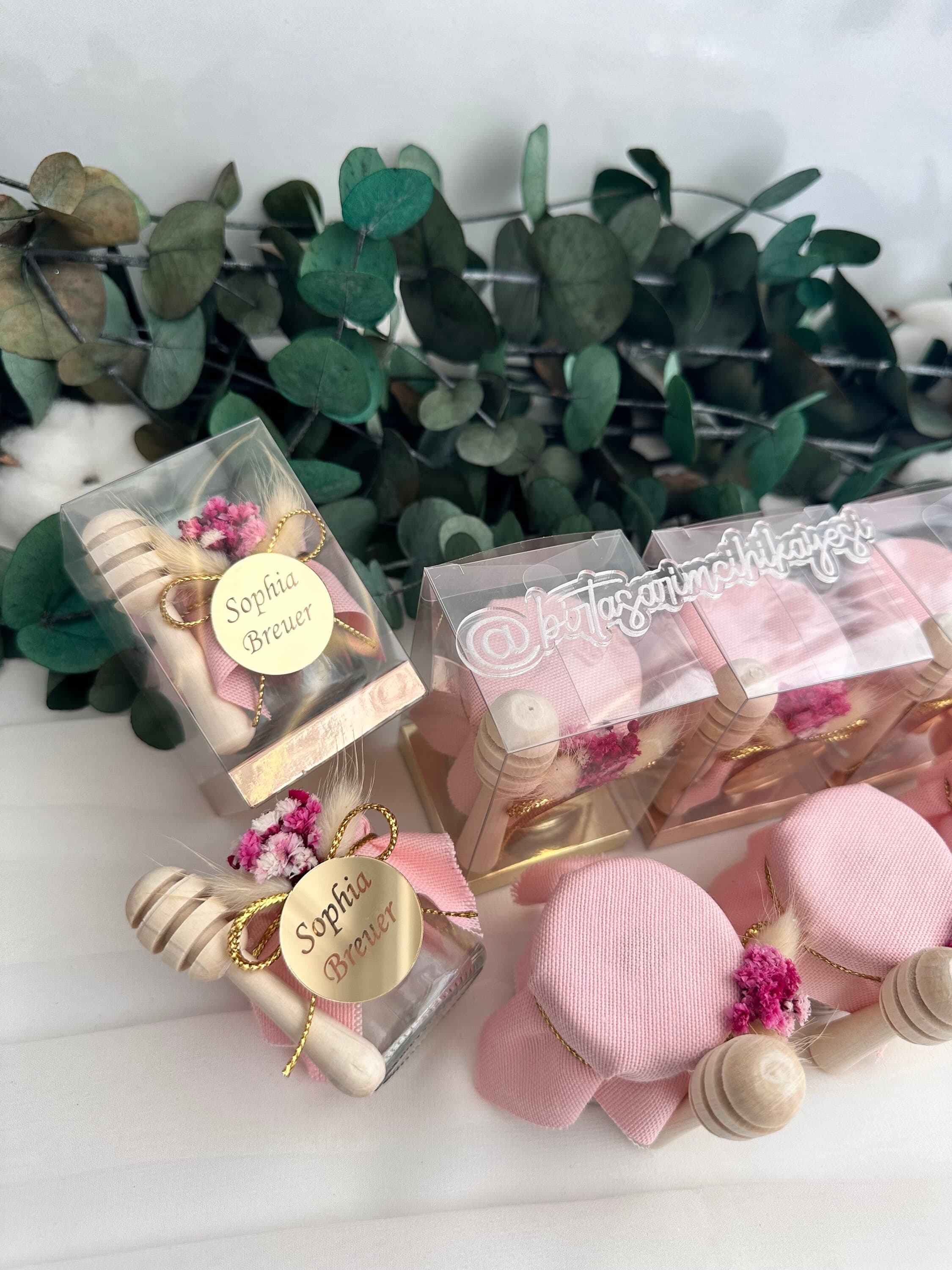 Personalized Pink Honey Jar Favors: Baby Shower, Gift For Baptism - image 4
