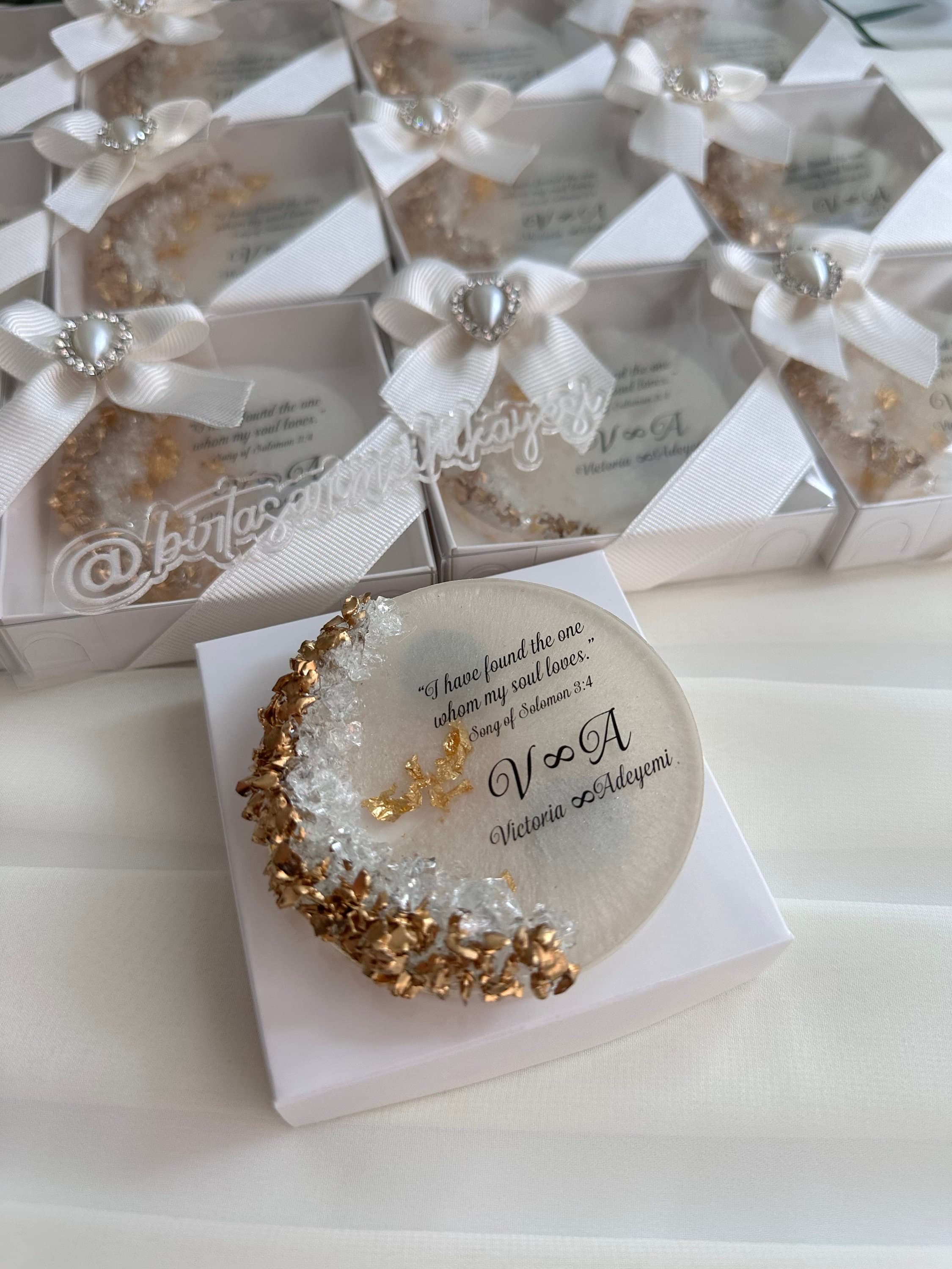 Personalized Epoxy Magnet: Gold Stone Wedding Favor, Boxed - image 4