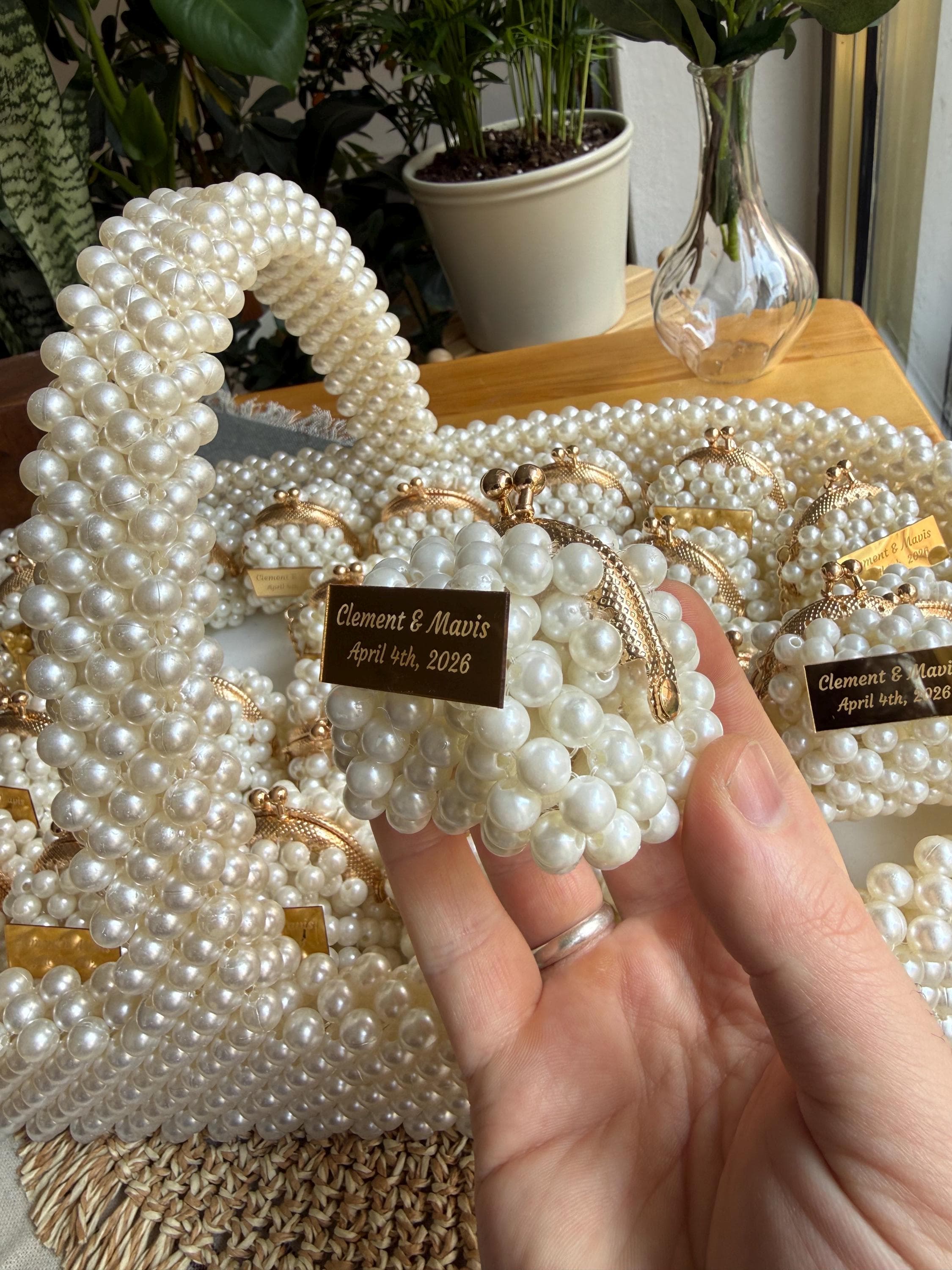 Pearl Beaded Favor Bags: Luxury Bridal Shower, Wedding Favors, Personalized mini bag - image 5
