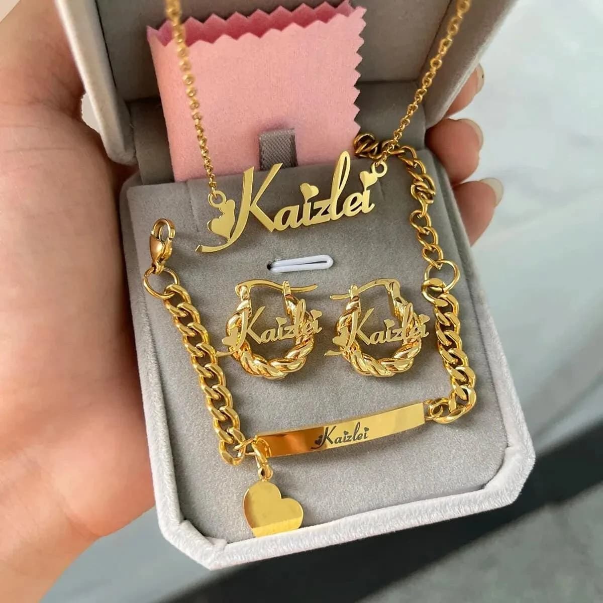 Custom Baby Jewelry Set, Kids Bangle Earrings, Nameplate Neckalce, Gold Name Bracelet, Name Plate Jewelry, Women Name Earring, Gift For Kids