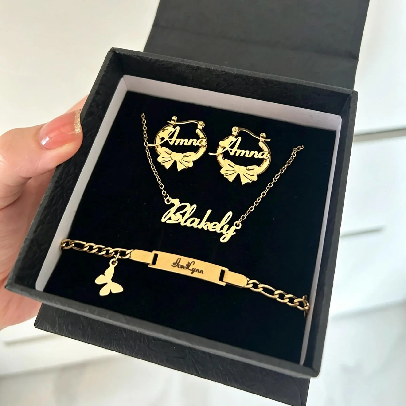 Custom Kids Jewelry Set: Gold Name Necklace, Bracelet, Earrings, Gifts For Her - image 5