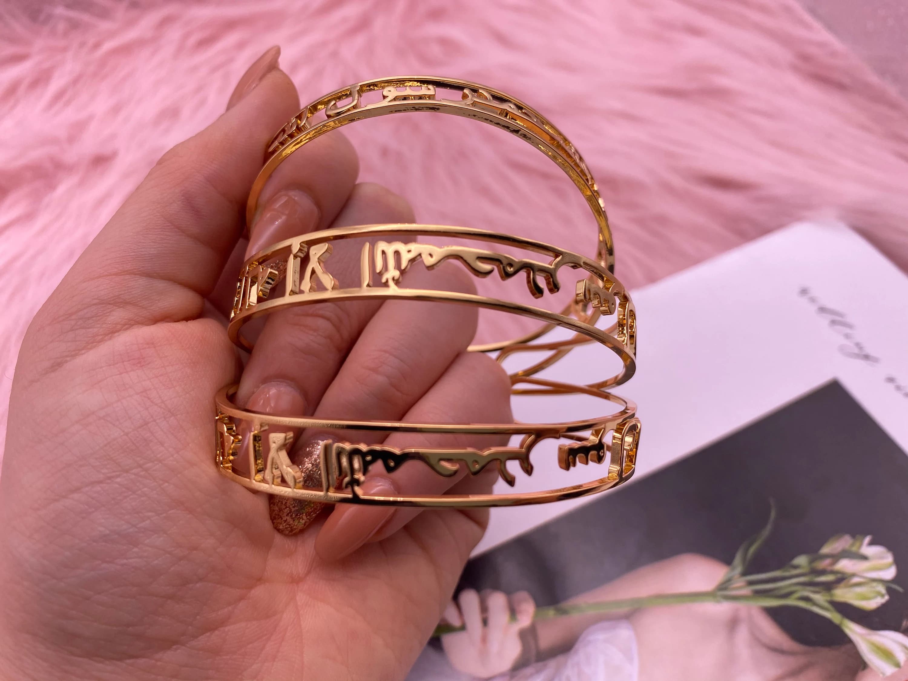 Custom Arabic Bangle Bracelet, Arabic Name Bangle Arabic, Arabic Font Jewelry,  Muslim Islam Women Bangle Bracelet, Gift For Her - image 3