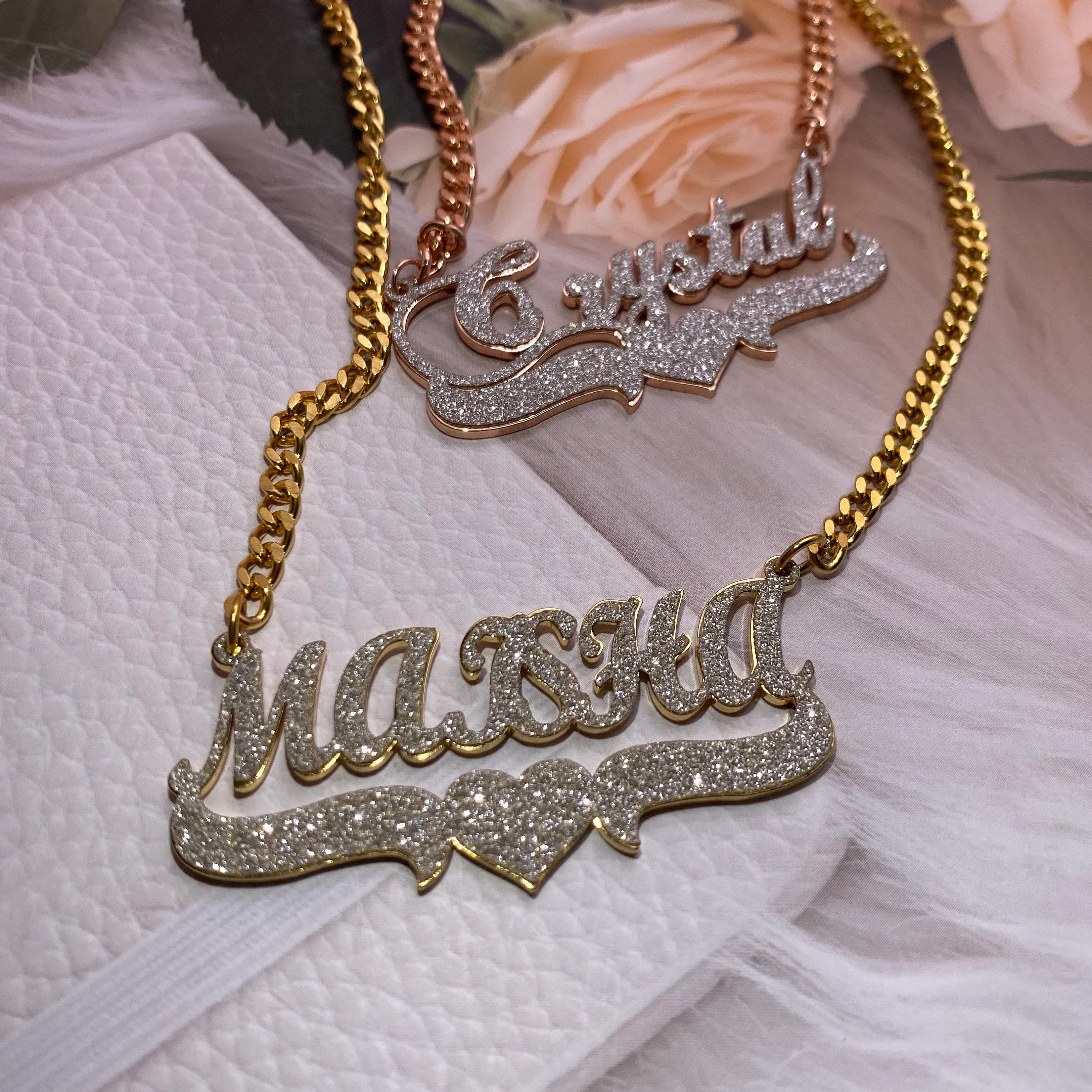 Custom Name Necklace, Bling Name Necklace, Cuban Name necklace,  18K Gold Name Necklace, Nameplate Necklace For Women Mom Mother - image 3