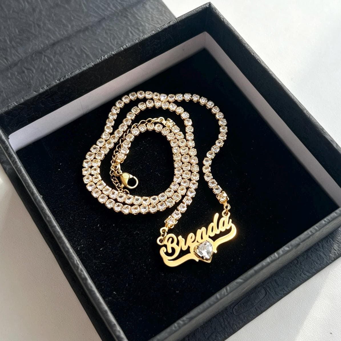 Custom Name Necklace with Heart: Gold Tennis Chain, Name Jewelry Gift for Women - image 4