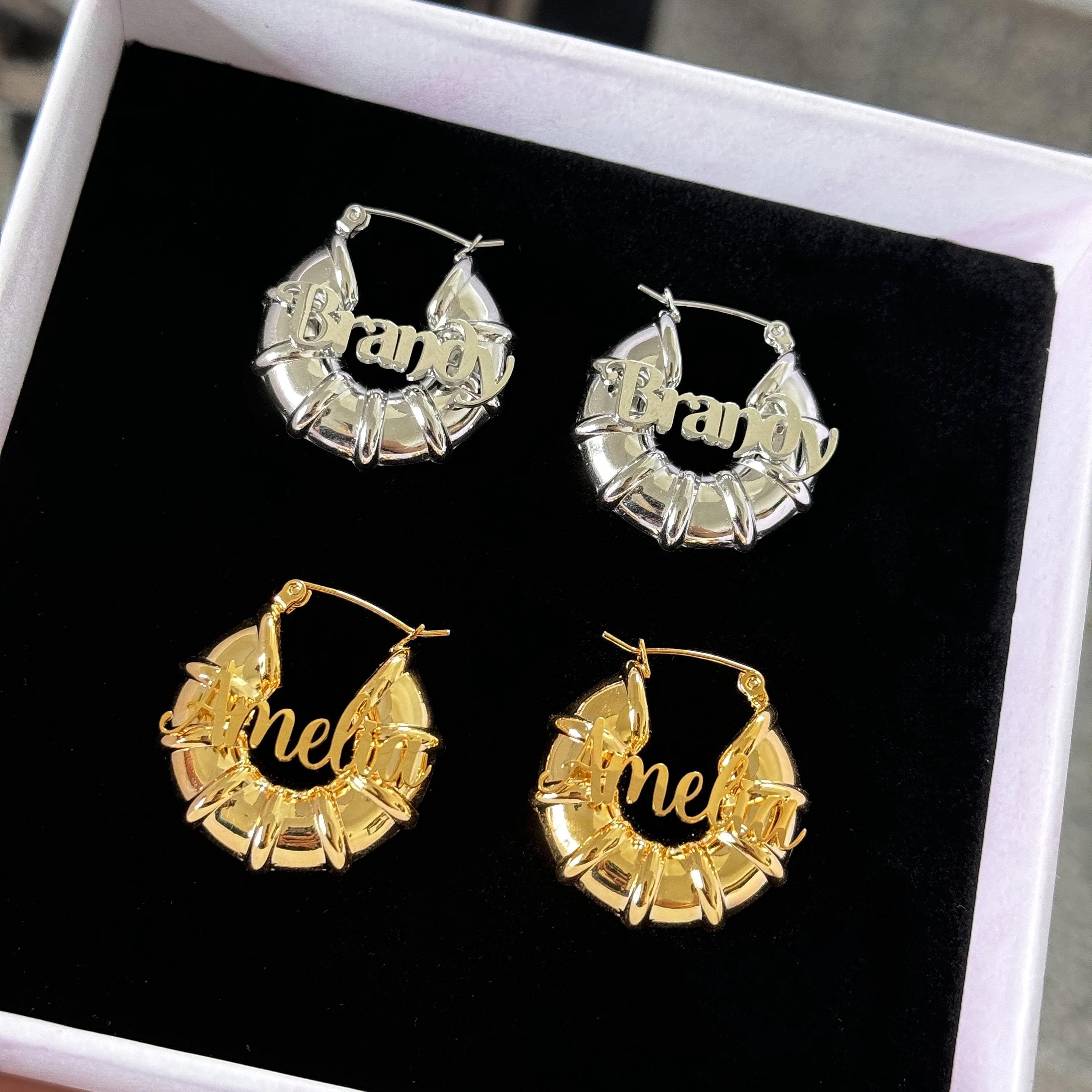 Custom Name Hoop Earrings, Stainless Steel Personalized Gift