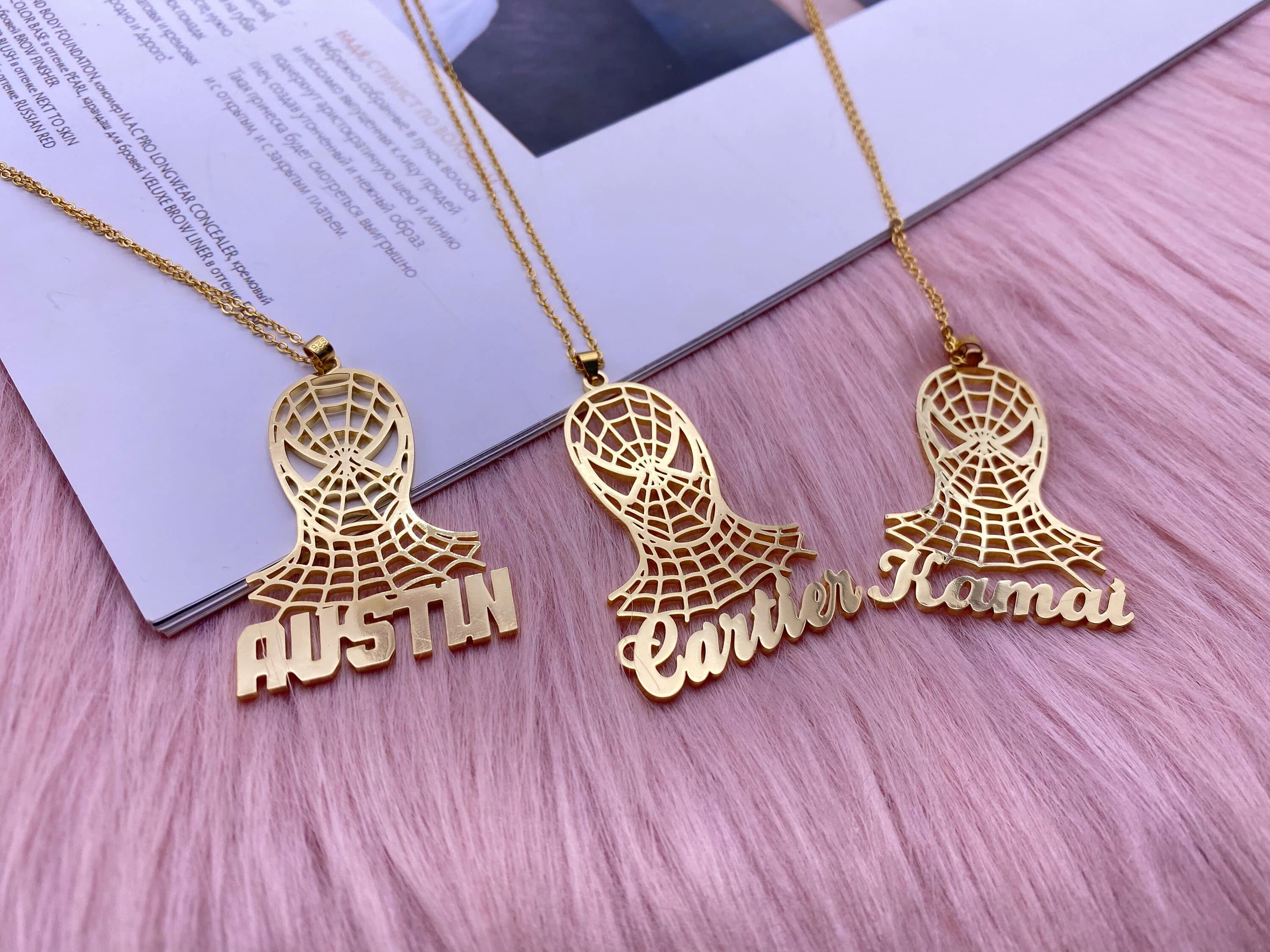 Personalized Spider Men Character Necklace, Kids Necklace Gift, Nameplate Character Necklace, Custom Kids Name Necklace, Jewelry For Boys