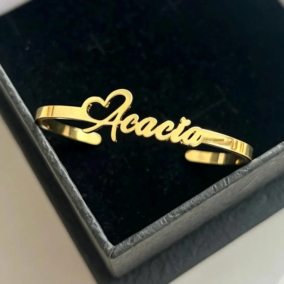 Custom Kids Name Cuff Bracelet: Gold Stainless Steel Open Cuff Bangle, Gift for Women - image 3